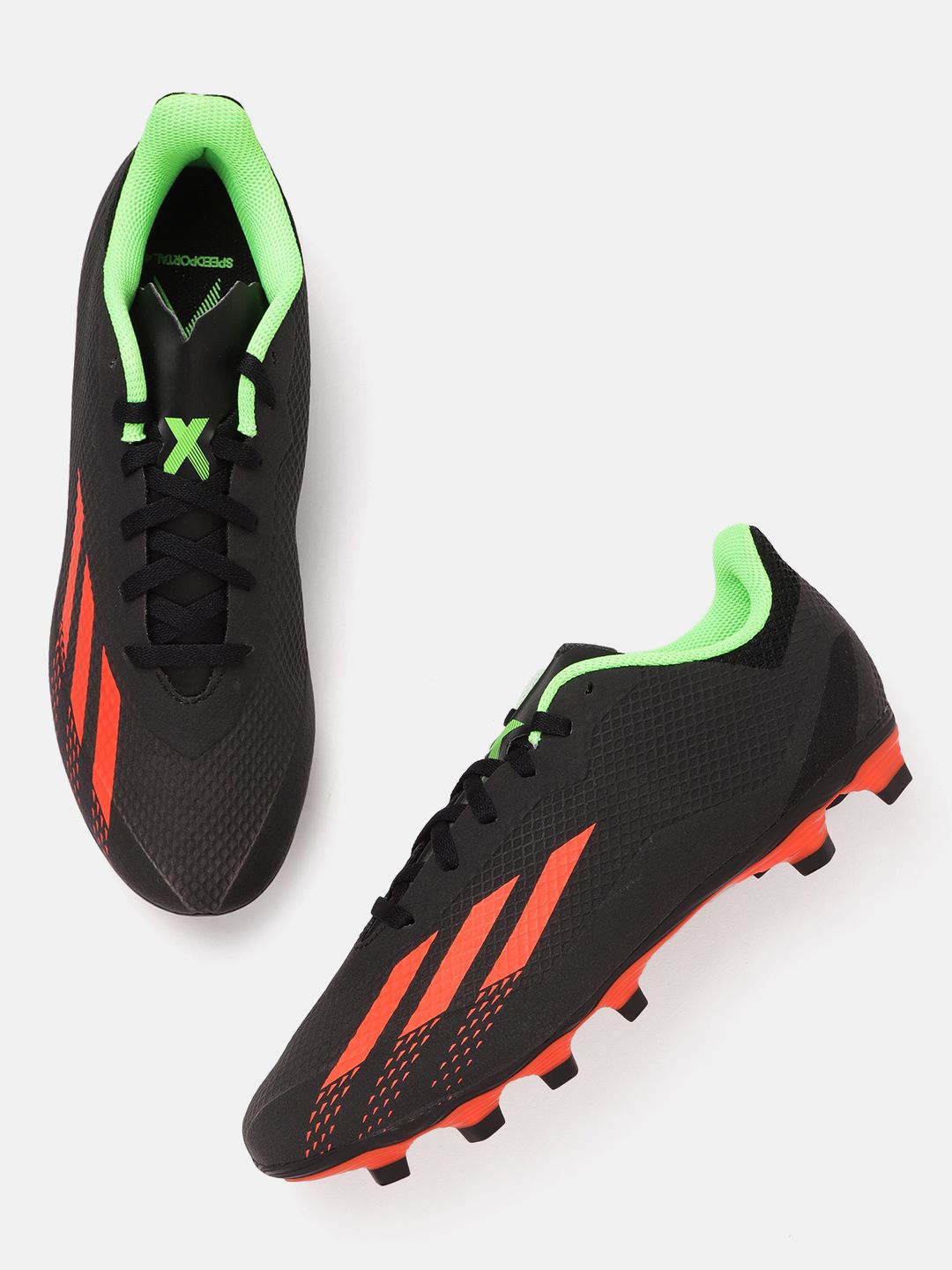 ADIDAS Unisex Black & Orange Striped X Speedportal.4 Flexible Ground Cleats Football Shoes Price in India
