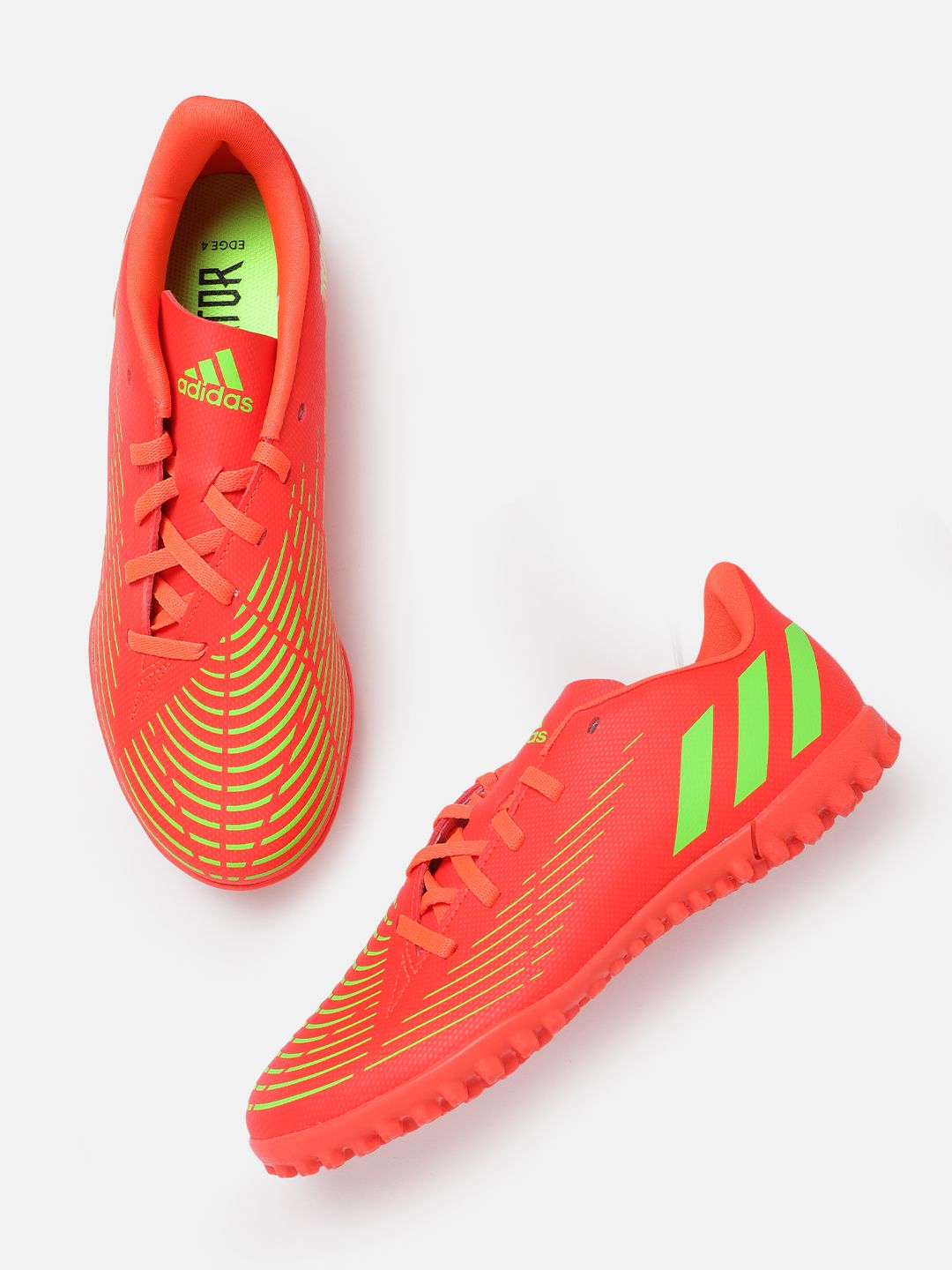 ADIDAS Unisex Neon Orange & Fluorescent Green Striped Predator Edge.4 Turf Football Shoes Price in India