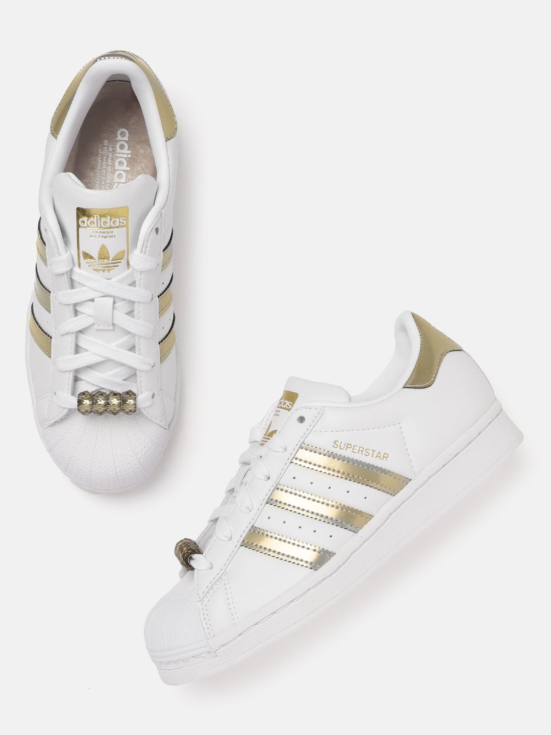 ADIDAS Originals Women White & Silver-Toned Beads Embellished Perforated Superstar Sneaker Price in India
