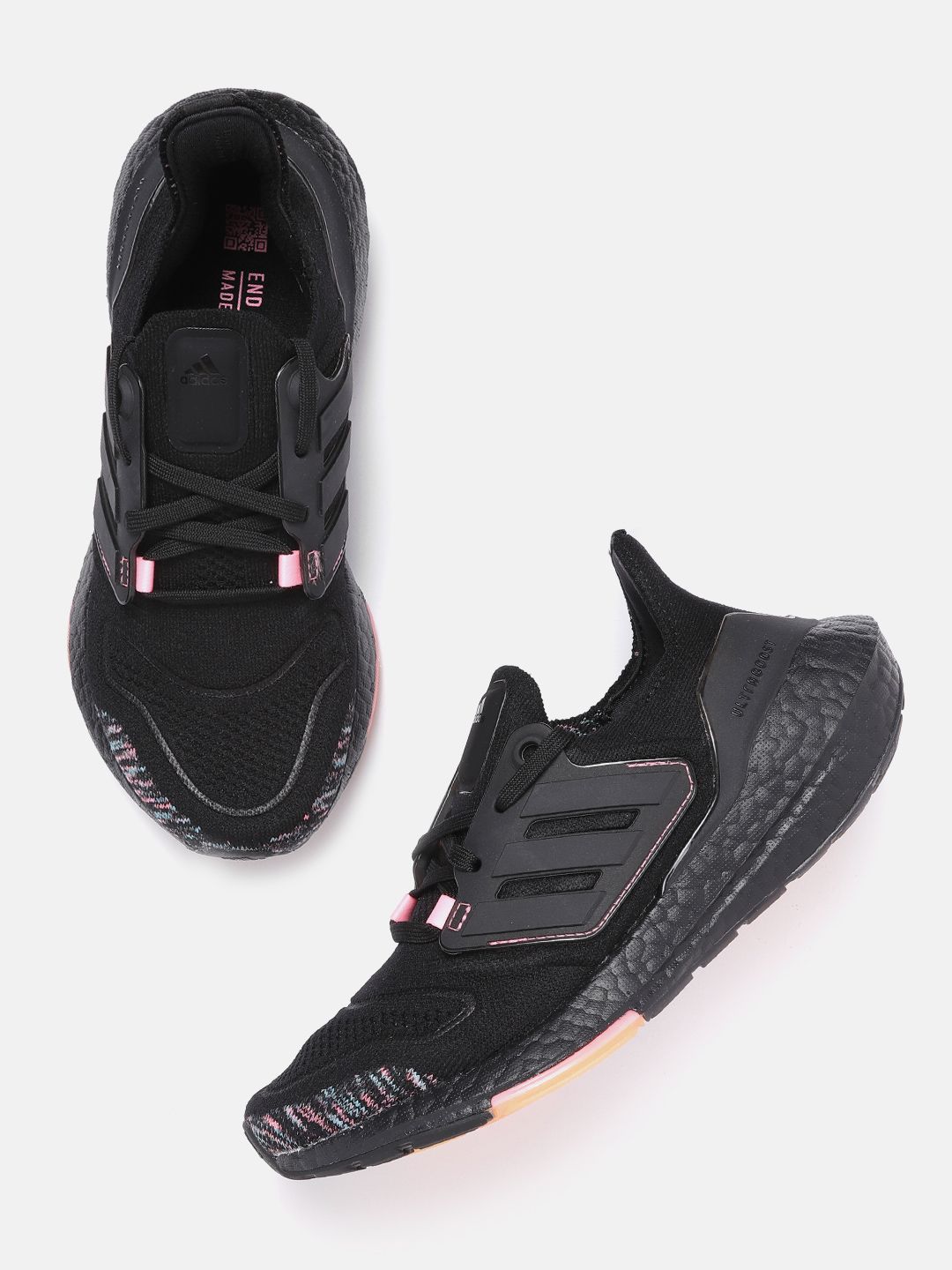 ADIDAS Women Black & Pink Woven Design Ultraboost 22 Running Shoes Price in India