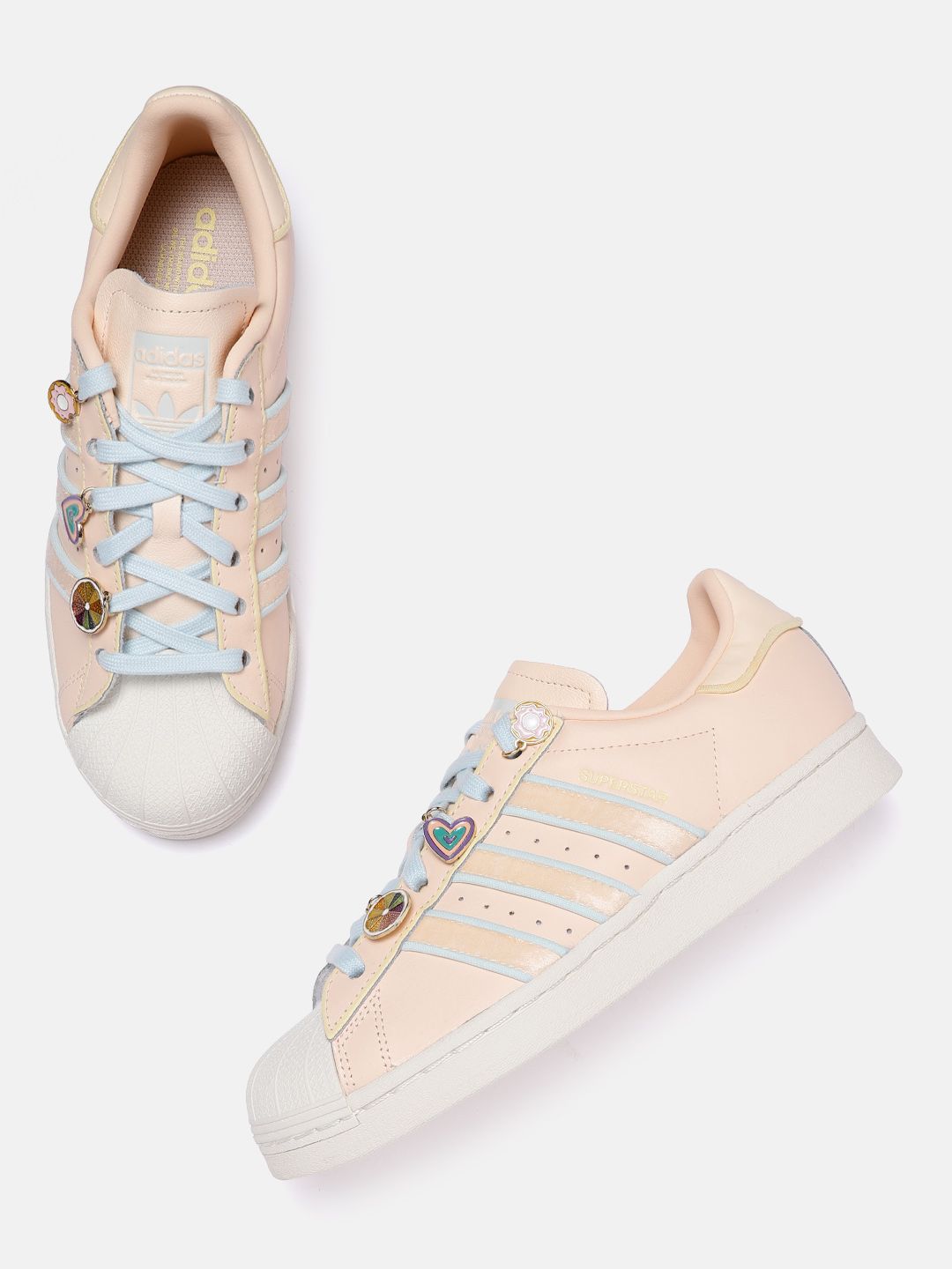 ADIDAS Originals Women Peach-Coloured Solid Superstar Sneakers with Pendants Detail Price in India