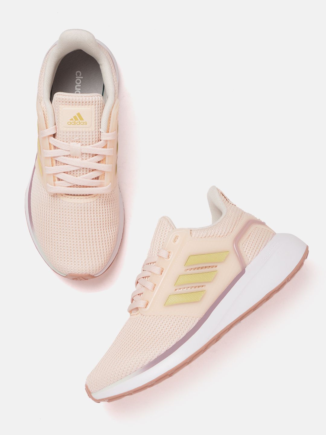 ADIDAS Women Peach-Coloured Woven Design EQ19 Running Shoes Price in India