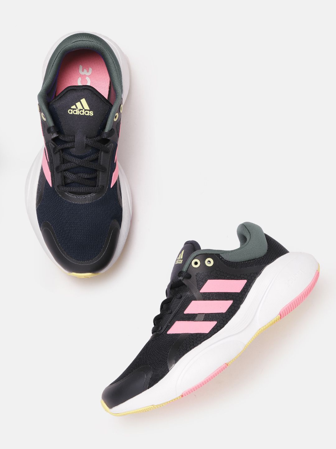 ADIDAS Women Navy Blue & Pink Woven Design Response Running Shoes Price in India