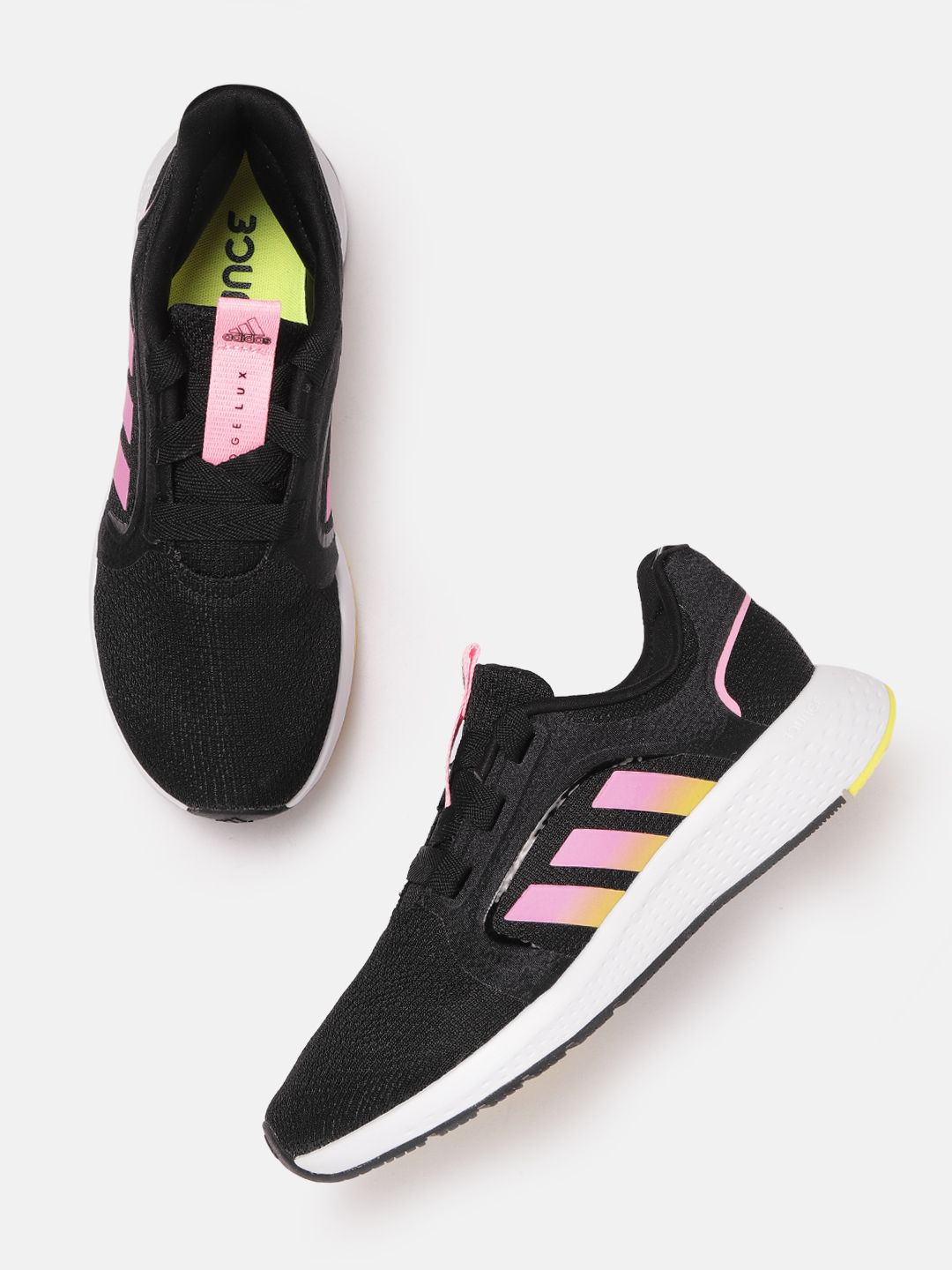 ADIDAS Women Black & Pink Woven Design Edge Lux Running Shoes Price in India