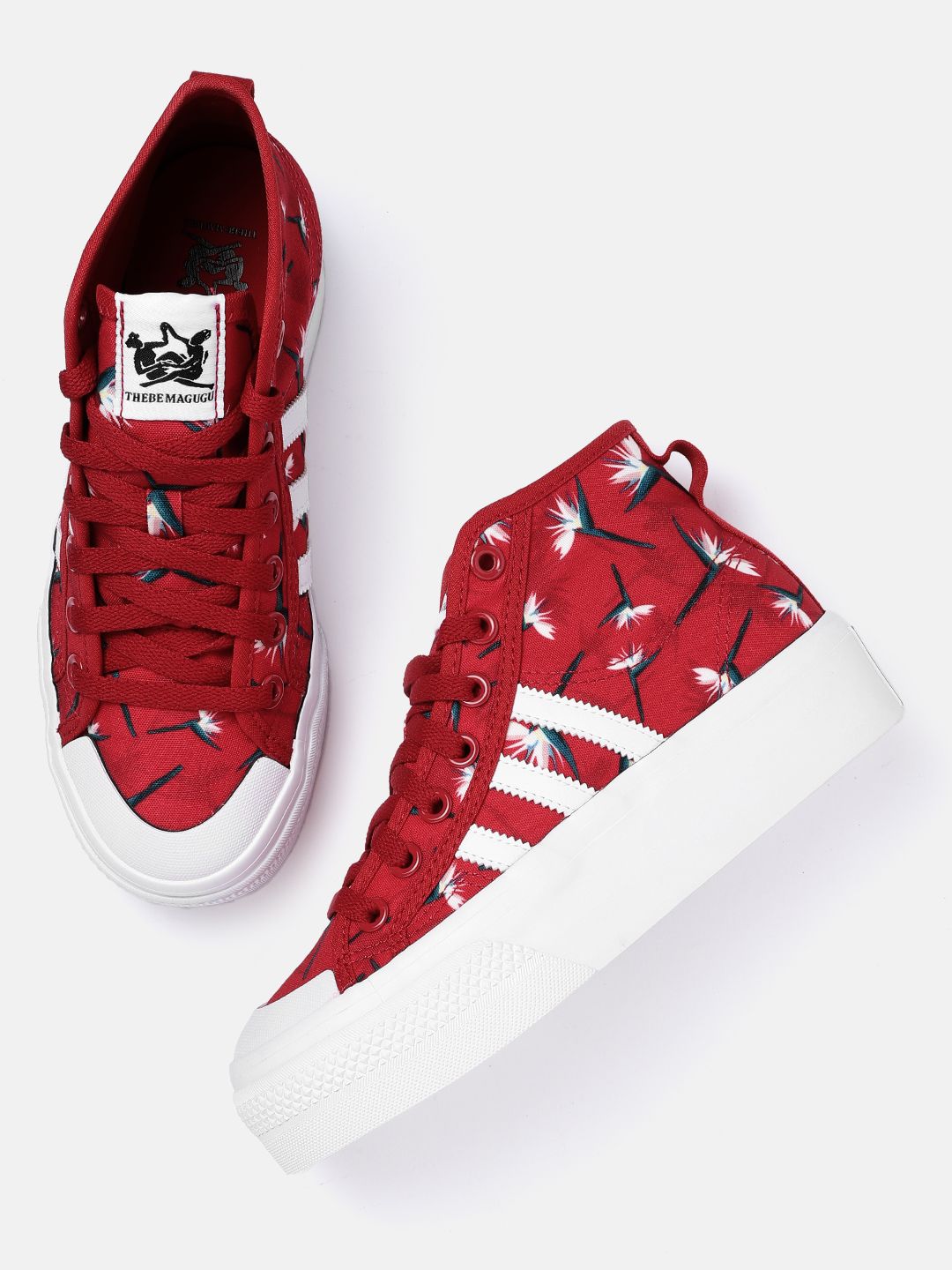 ADIDAS Originals Women Red & White Floral Printed Thebe Magugu Nizza Platform Mid Sneakers Price in India