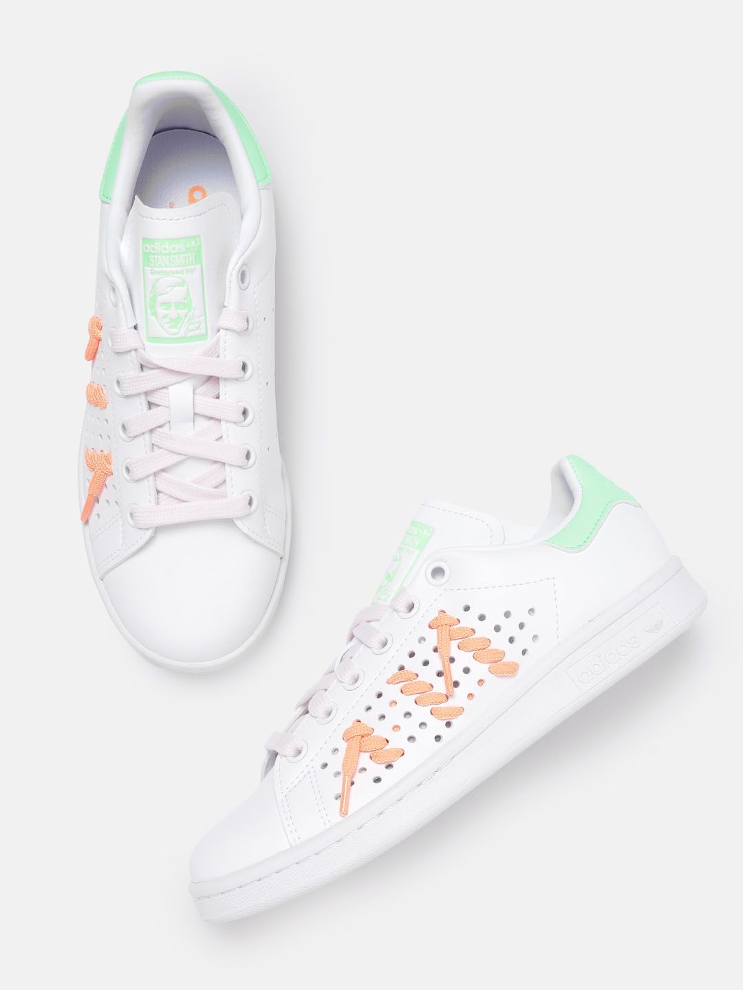 ADIDAS Originals Women White & Pink Perforations Stan Smith Sneakers Price in India