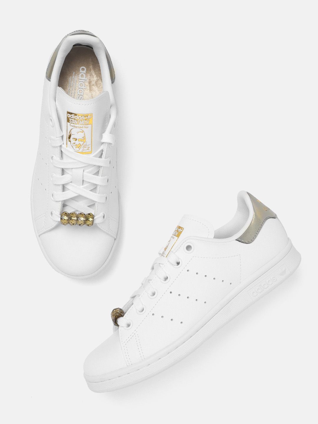 ADIDAS Originals Women White Sneakers Beads Embellished Perforated Stan Smith Sneakers Price in India