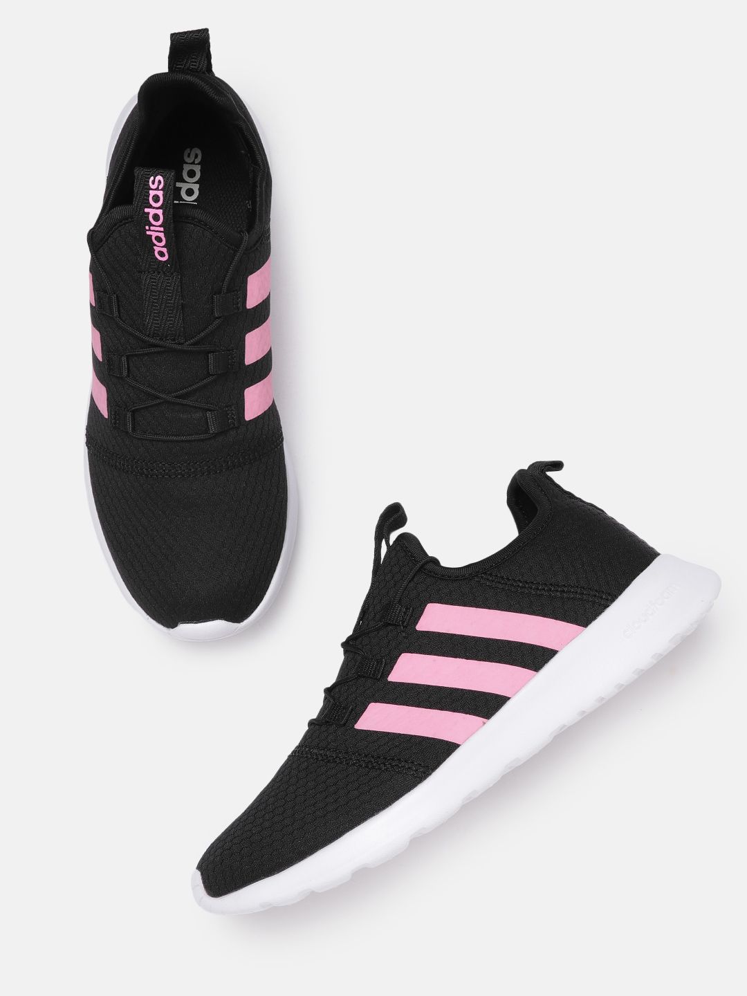 ADIDAS Women Black & Pink Woven Design Aestheto Running Shoes Price in India