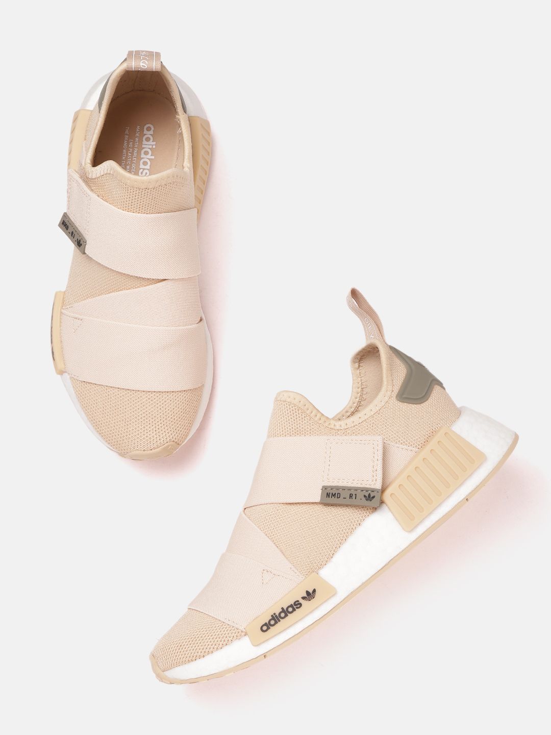 ADIDAS Originals Women Beige Woven Design NMD_R1 Strap Sneakers Price in India