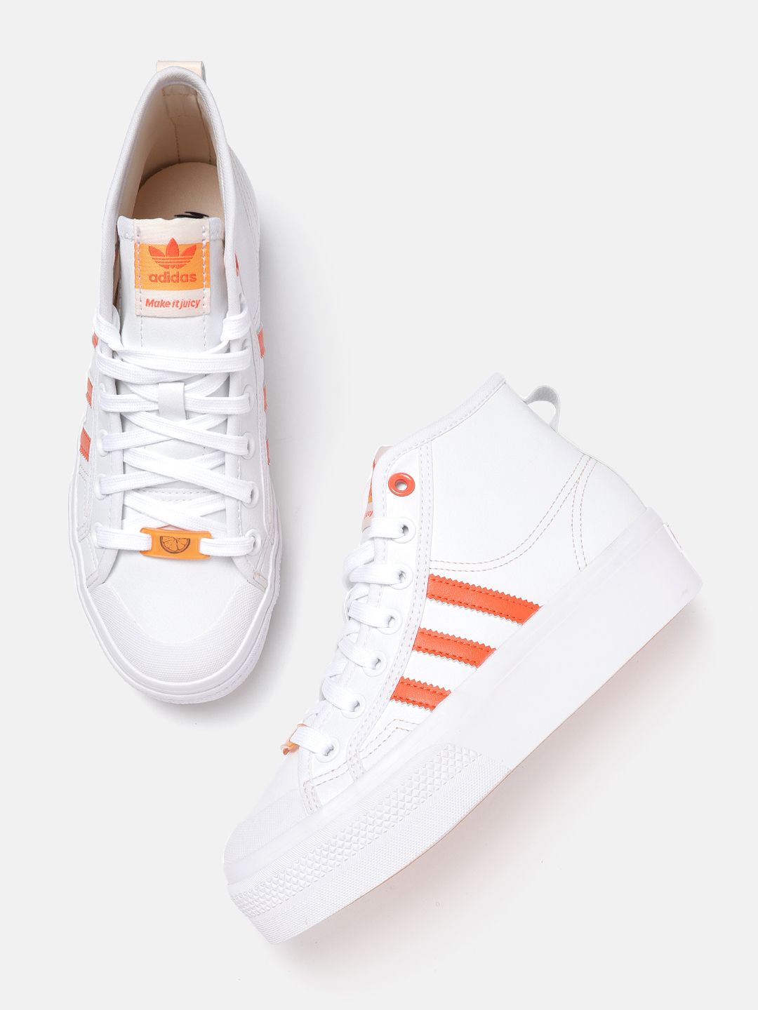 ADIDAS Originals Women White & Orange Solid Nizza Platform Mid Vegan Sneakers Price in India