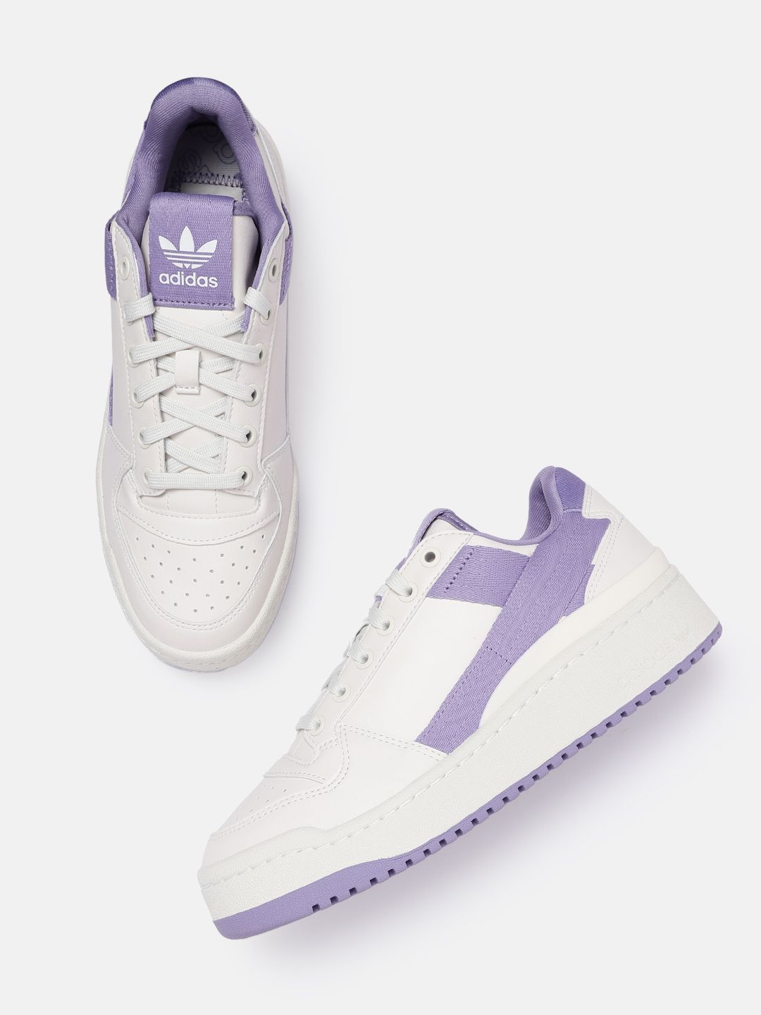 ADIDAS Originals Women Off-White & Lilac Perforated Forum Bold Parley Sneakers Price in India