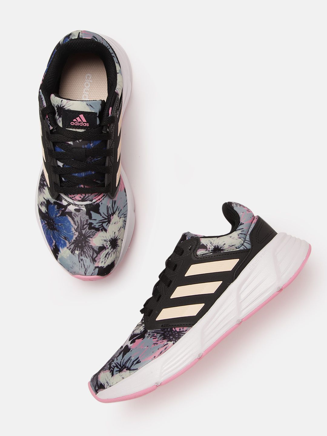 ADIDAS Women Black & Blue Floral Print Galaxy 6 Running Shoes Price in India