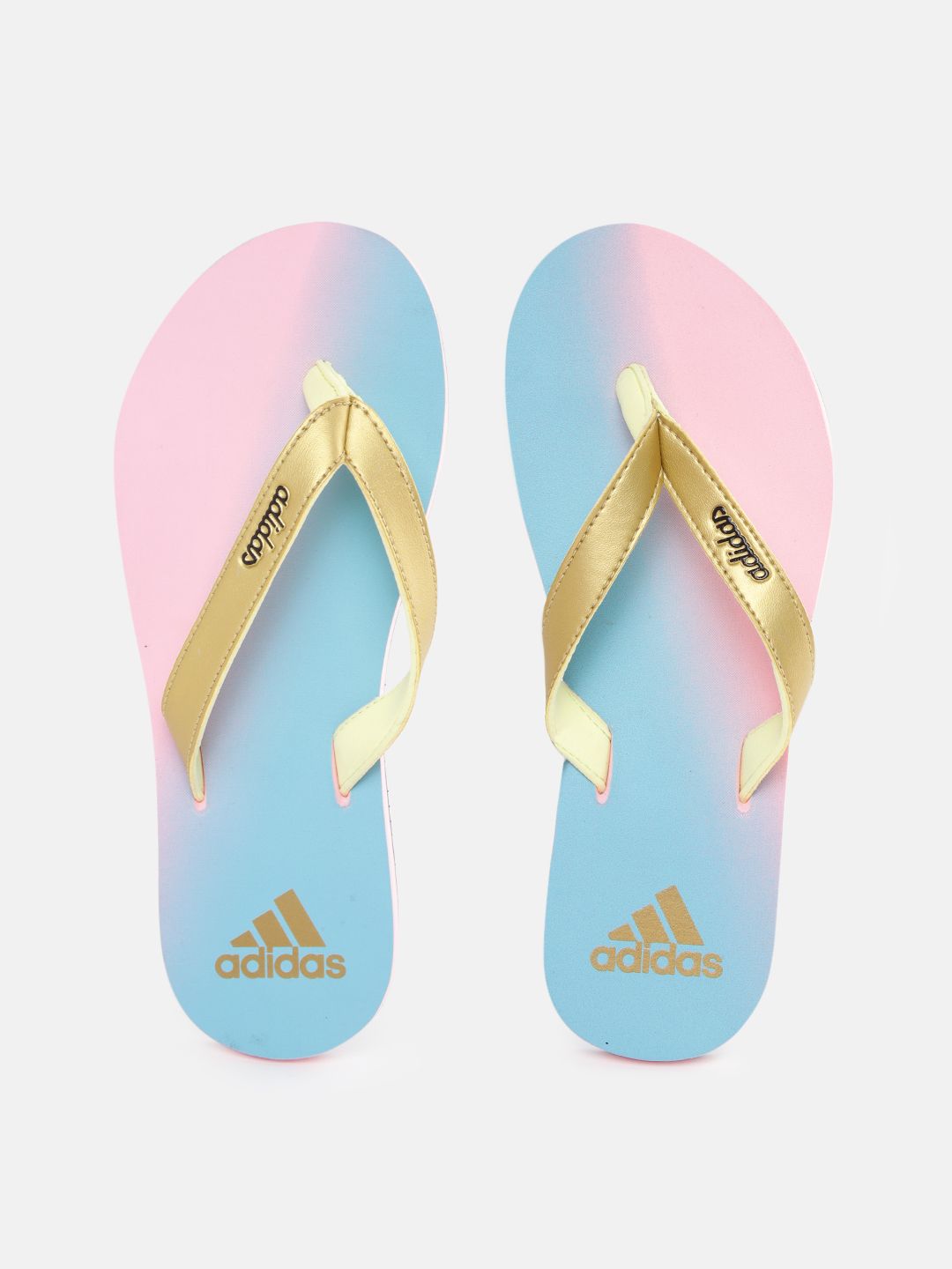 ADIDAS Women Gold-Toned & Blue Printed Galacto Thong Flip-Flops