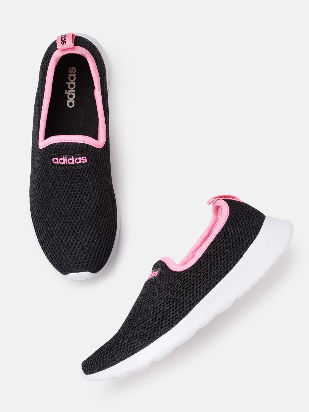 ADIDAS Women Black & Pink Woven Design Cloudfoam Sole Effortso Running Shoes Price in India