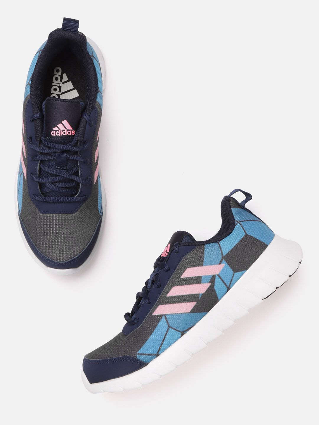 ADIDAS Women Blue & Pink Woven Design Levato Running Shoes Price in India