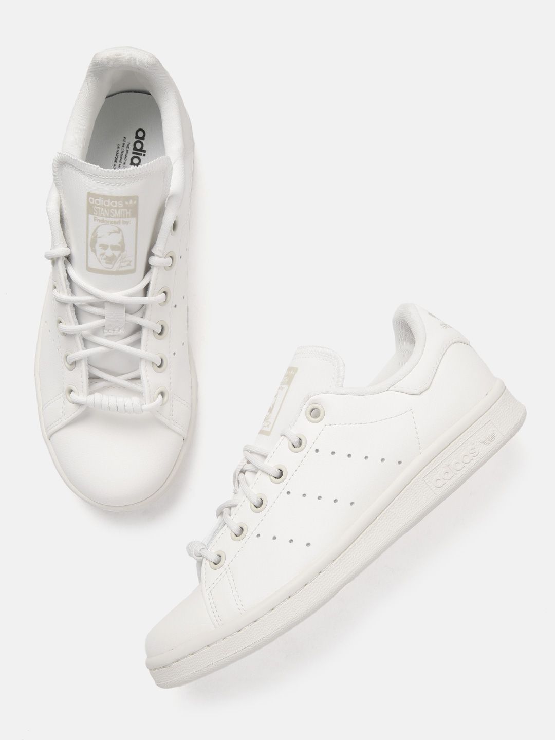 ADIDAS Originals Women White Solid Stan Smith Sneakers with Perforated Detail Price in India