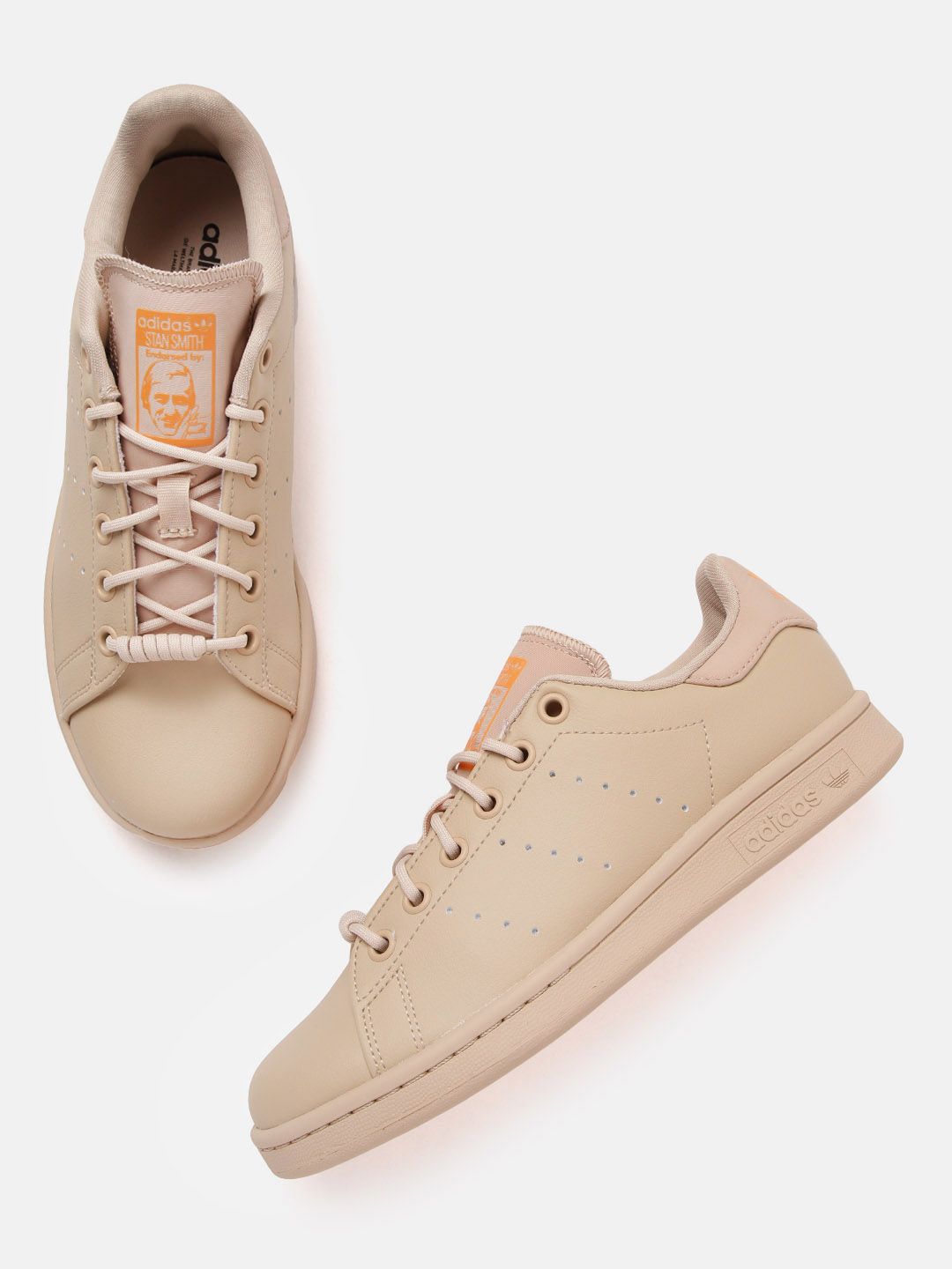ADIDAS Originals Women Beige Solid Perforated Stan Smith Sneakers Price in India