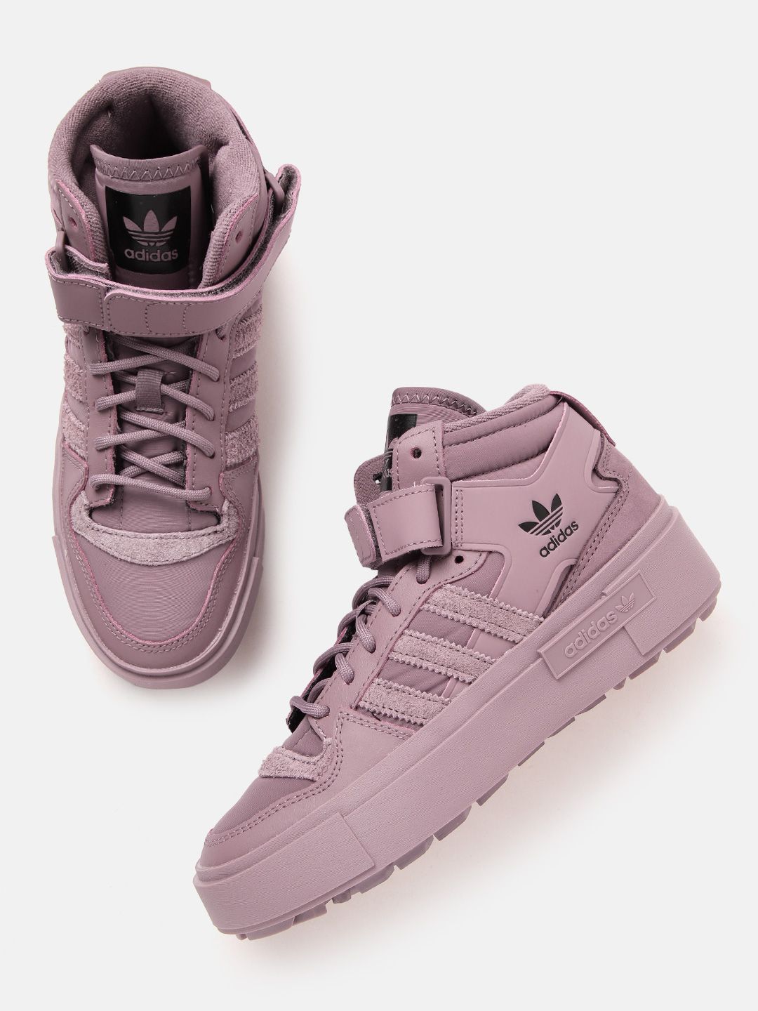 ADIDAS Originals Women Mauve Solid Forum Bonega Leather Mid-Top Sneakers Excluding Trims Price in India