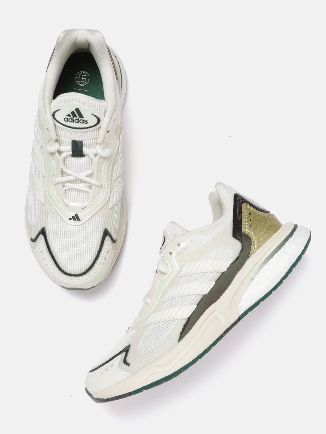 ADIDAS Women Off White & Gold-Toned Woven Design SN1997 Running Shoes Price in India