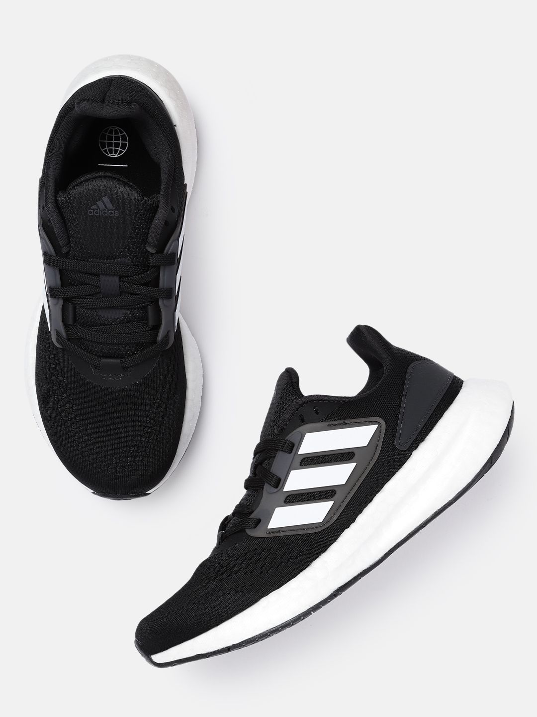 ADIDAS Women Black Solid Woven Design Pureboost 22 Running Shoes Price in India