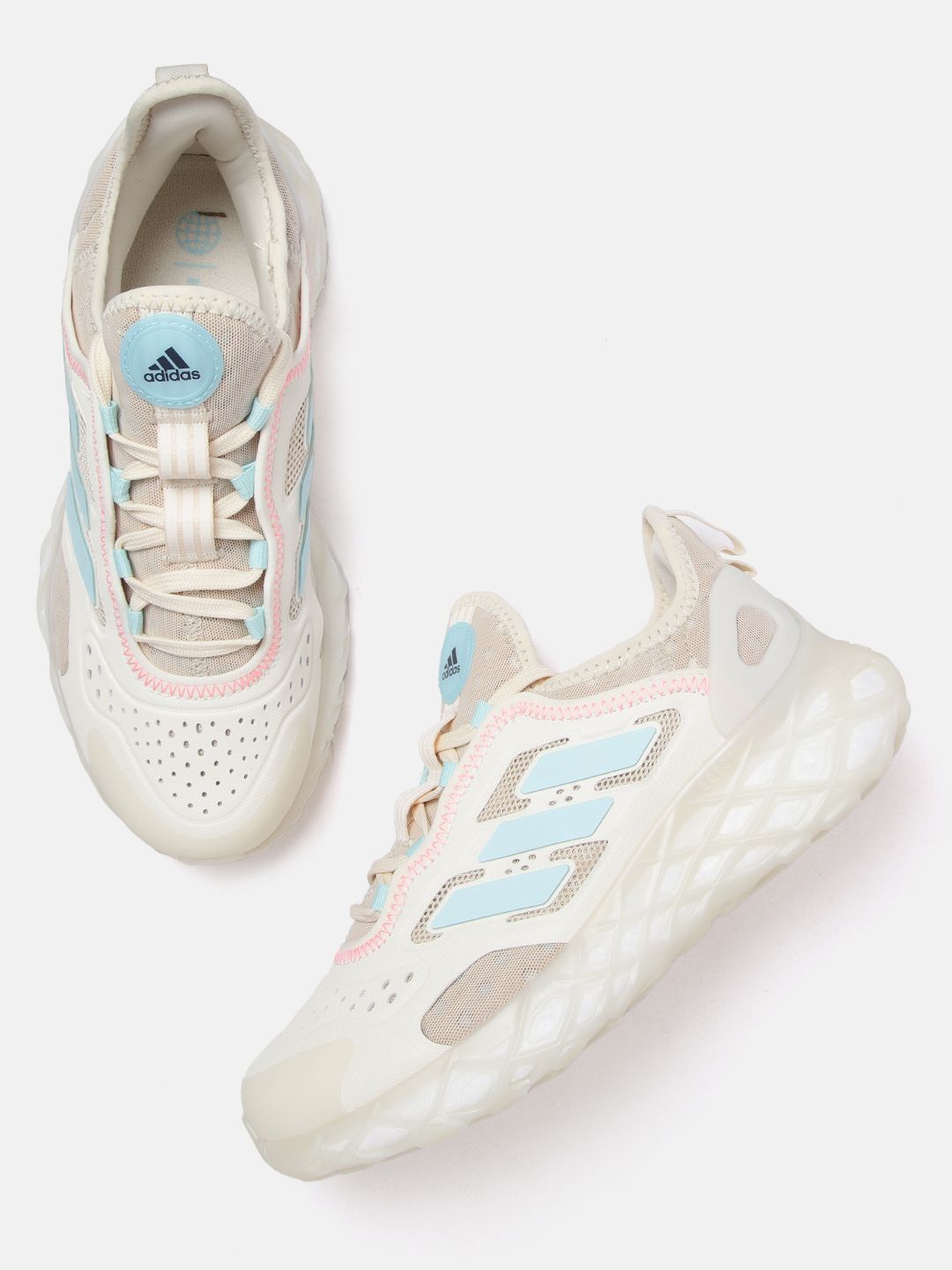 ADIDAS Women Off White Woven Design Perforated Web Boost Running Shoes Price in India