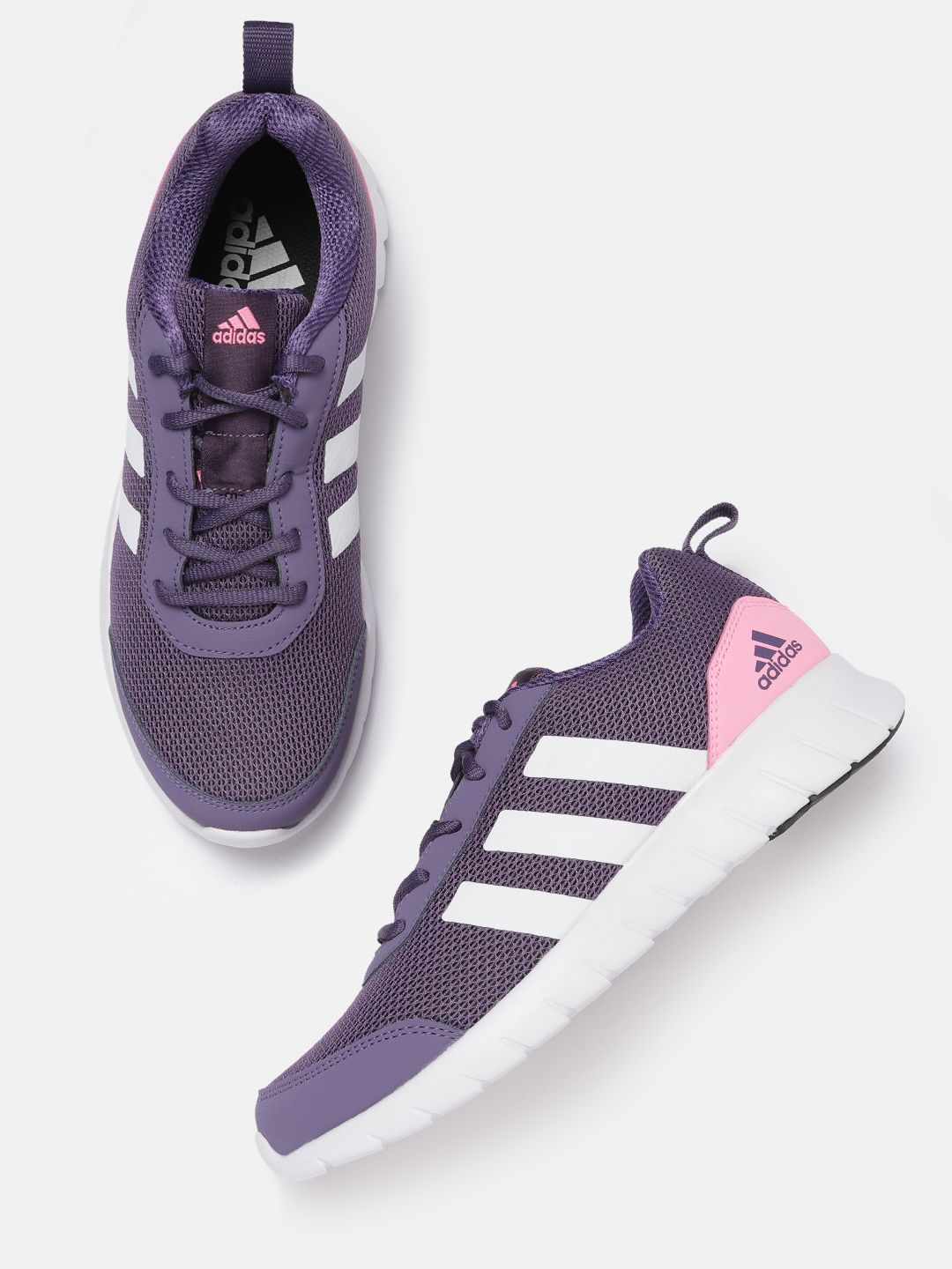 ADIDAS Women Purple & White Woven Design Vertago Running Shoes Price in India