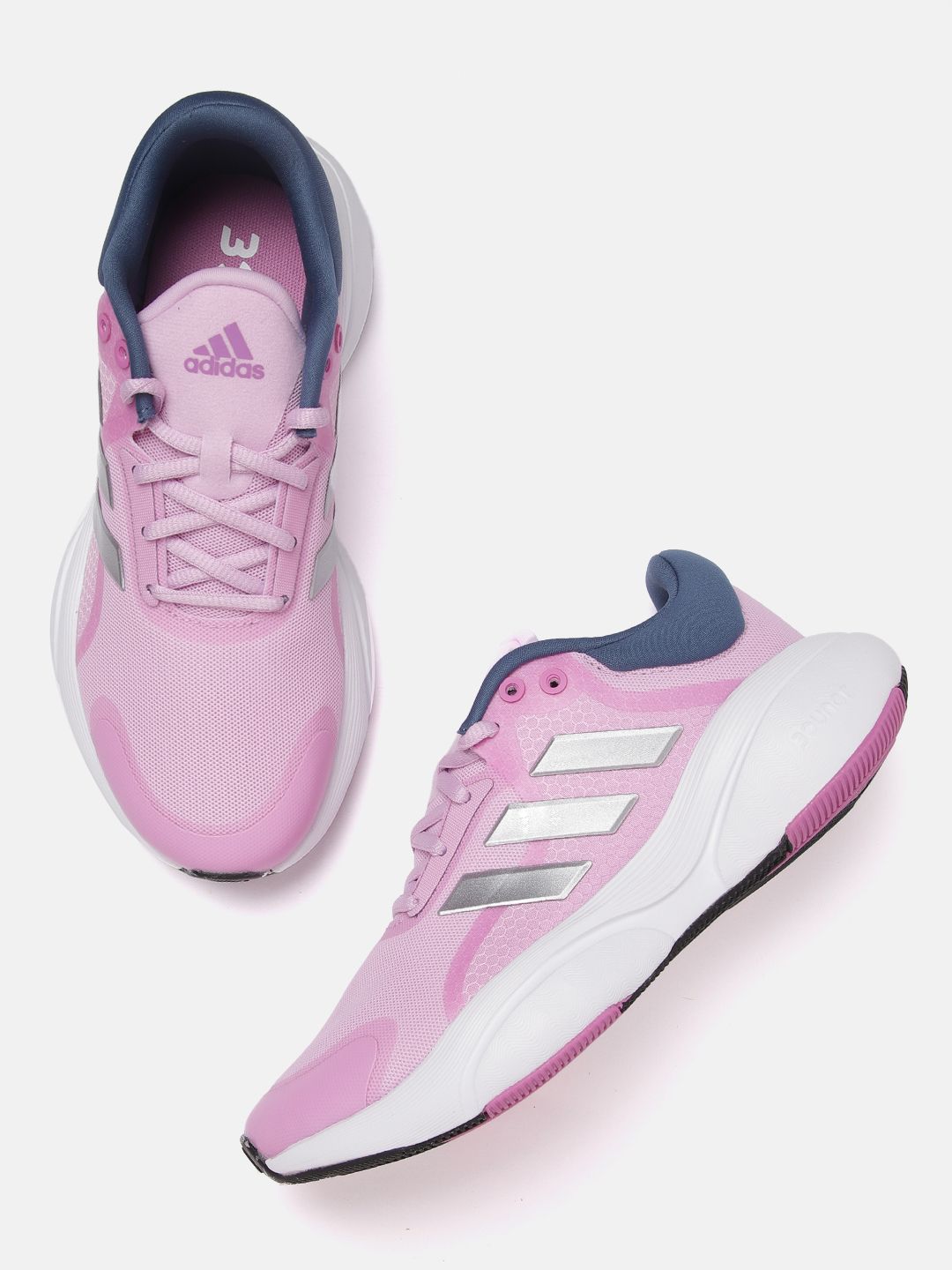 ADIDAS Women Pink & Silver-Toned Woven Design Response Solar Running Shoes Price in India