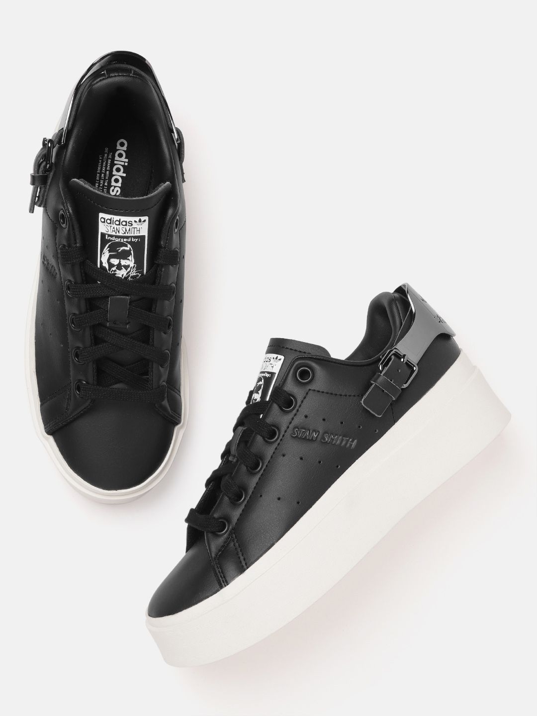 ADIDAS Originals Women Black Perforated Stan Smith Bonega Sneakers Price in India