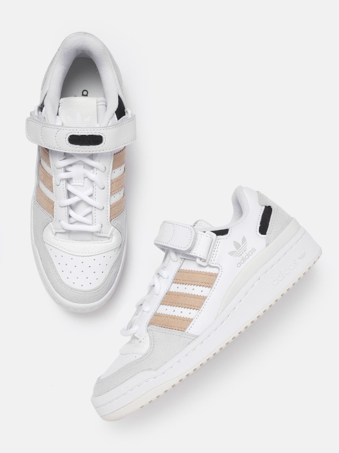 ADIDAS Originals Women White & Beige Perforated Colourblocked Leather Forum Low Sneakers Price in India