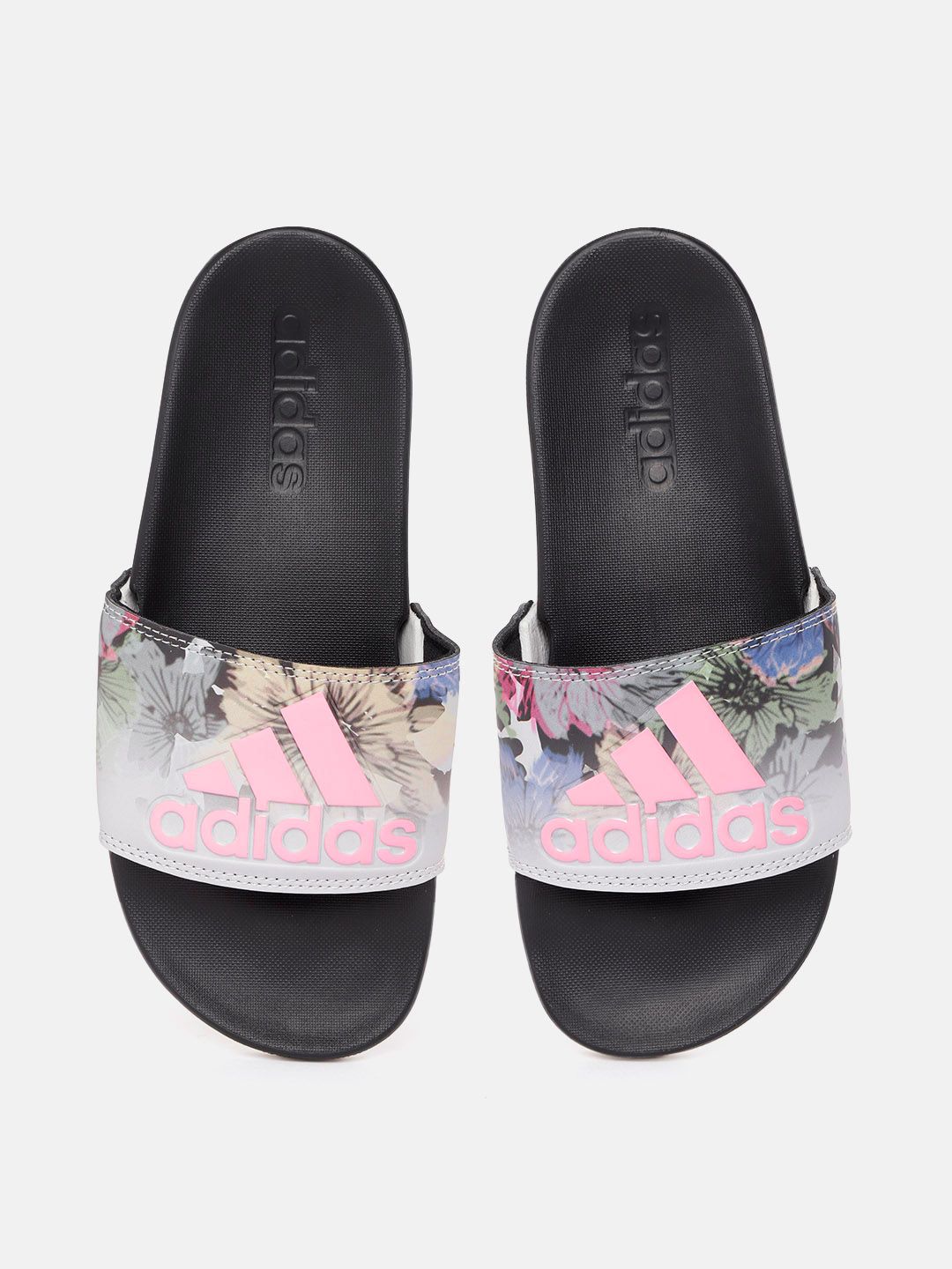 ADIDAS Women Grey Pink Brand Logo Printed Adilette Comfort