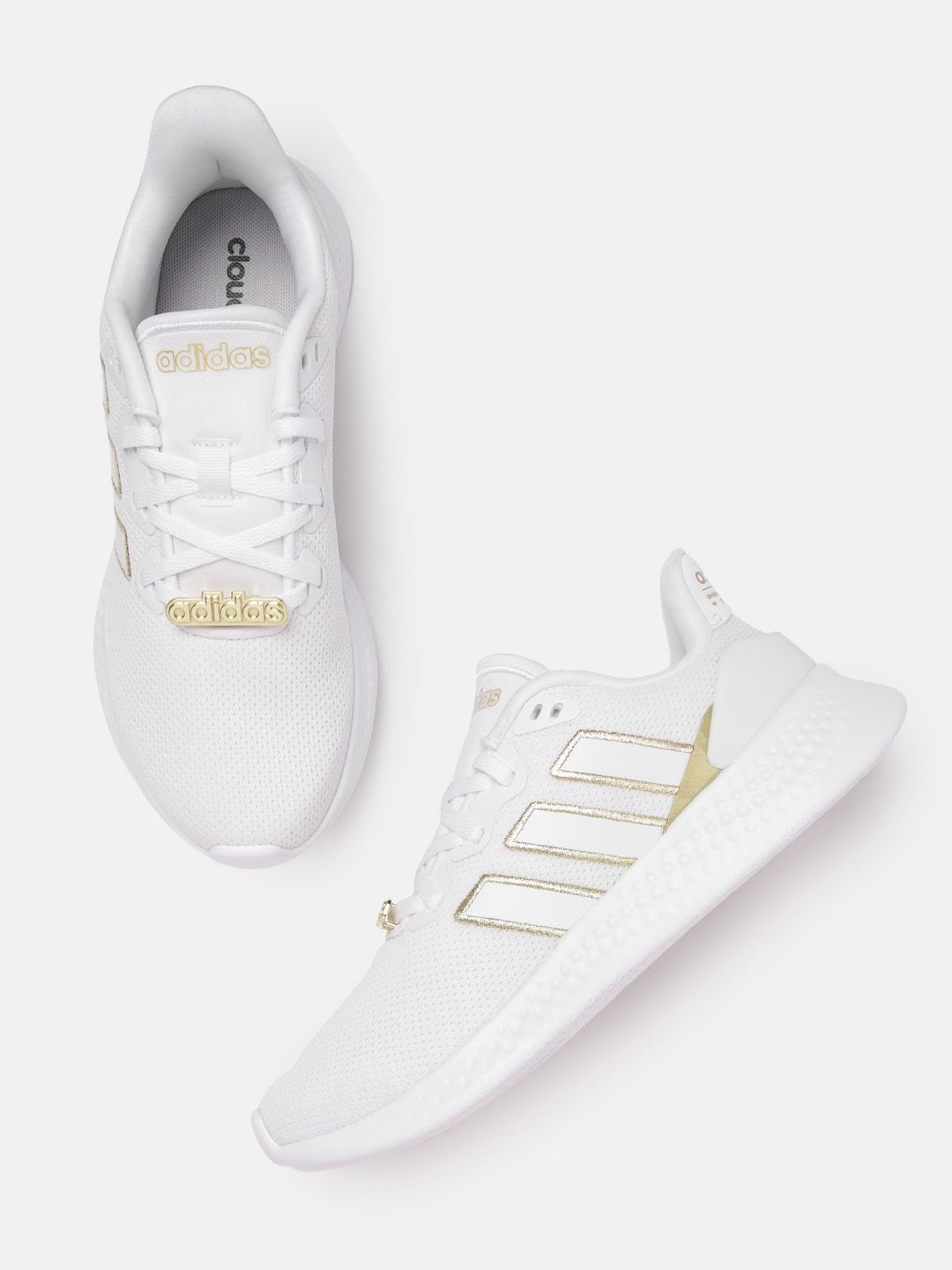 ADIDAS Women White & Gold-Toned Woven Design Puremotion Se Running Shoes Price in India