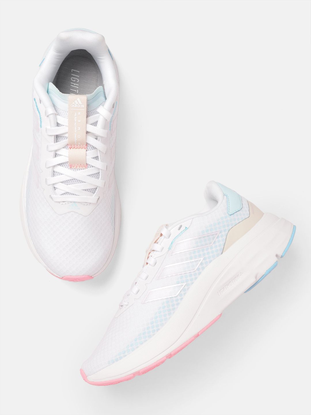 ADIDAS Women White & Blue Woven Design Speedmotion Running Shoes Price in India