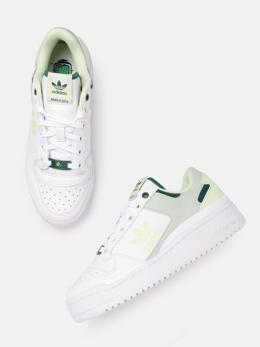 ADIDAS Originals Women White & Green Colourblocked Forum Bold Vegan Sneakers Price in India