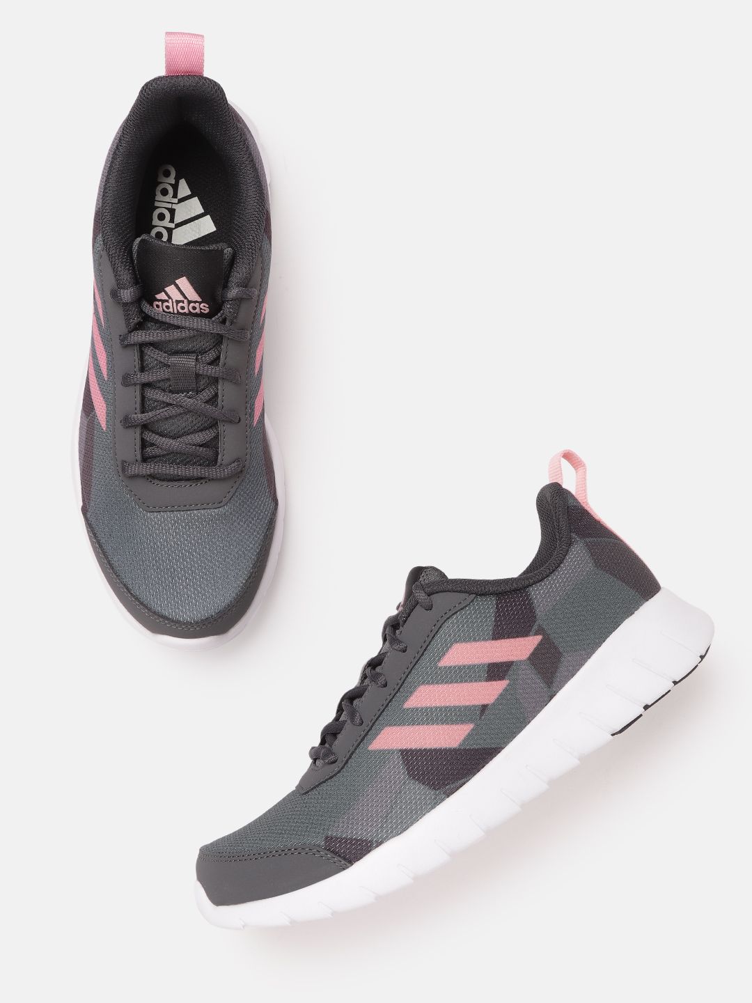 ADIDAS Women Charcoal Grey & Pink Woven Design Levato Running Shoes Price in India