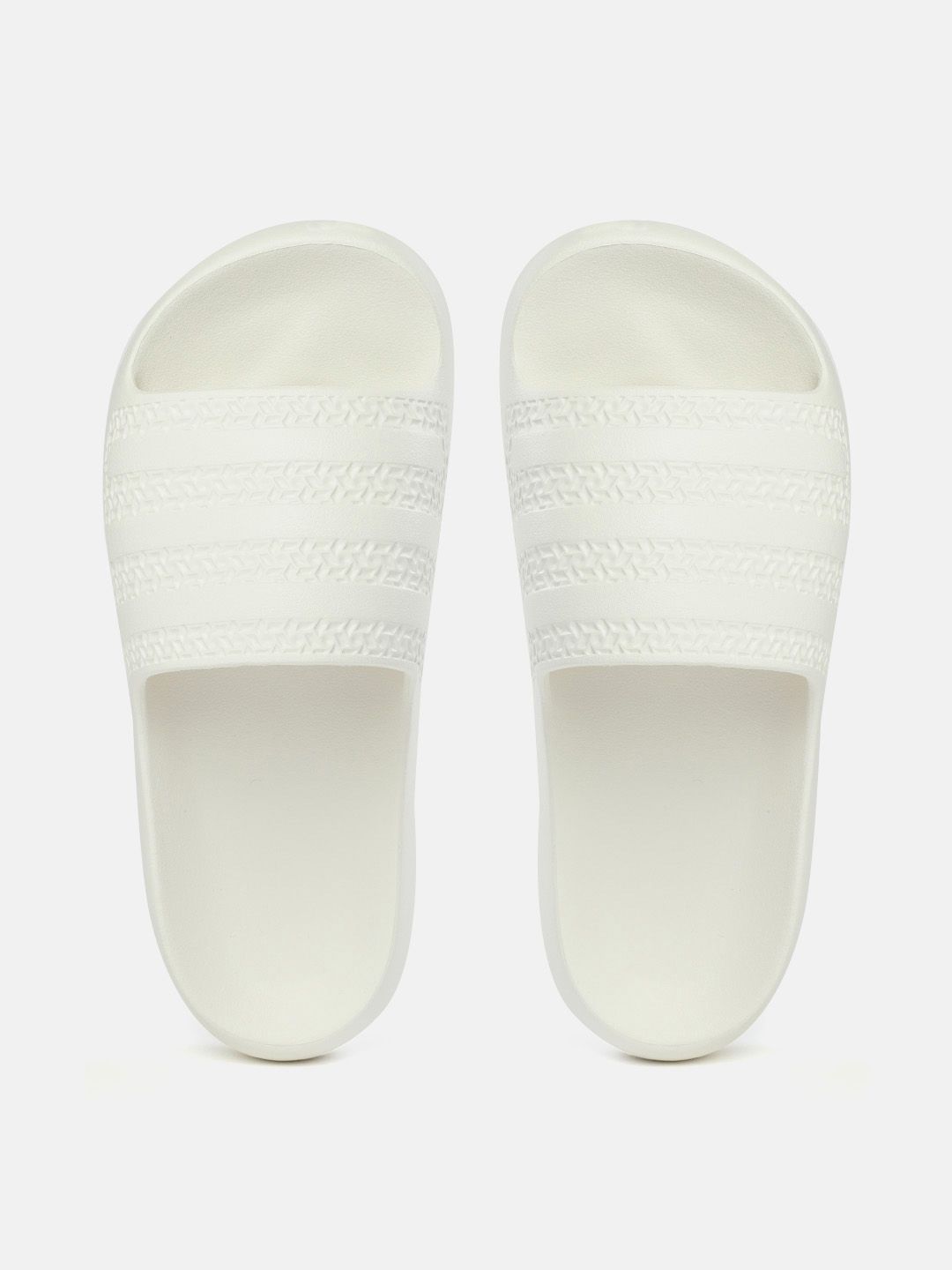 ADIDAS Originals Women Off White Self Striped Adilette Sliders