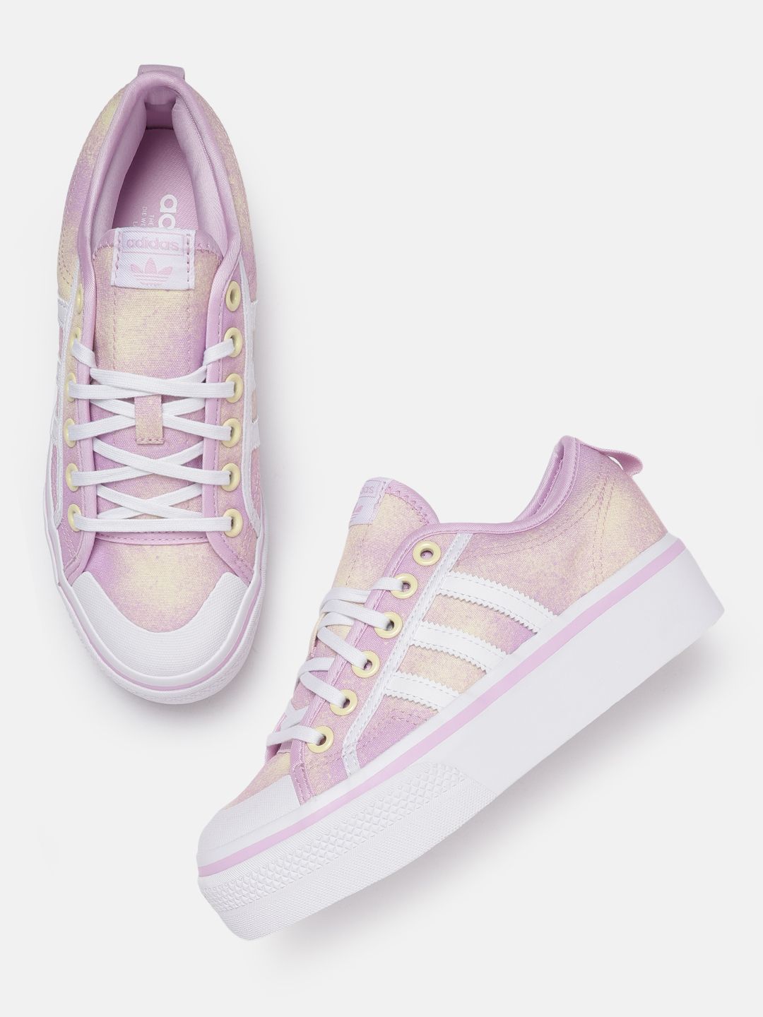 ADIDAS Originals Women Pink & Yellow Nizza Platform Sneakers Price in India