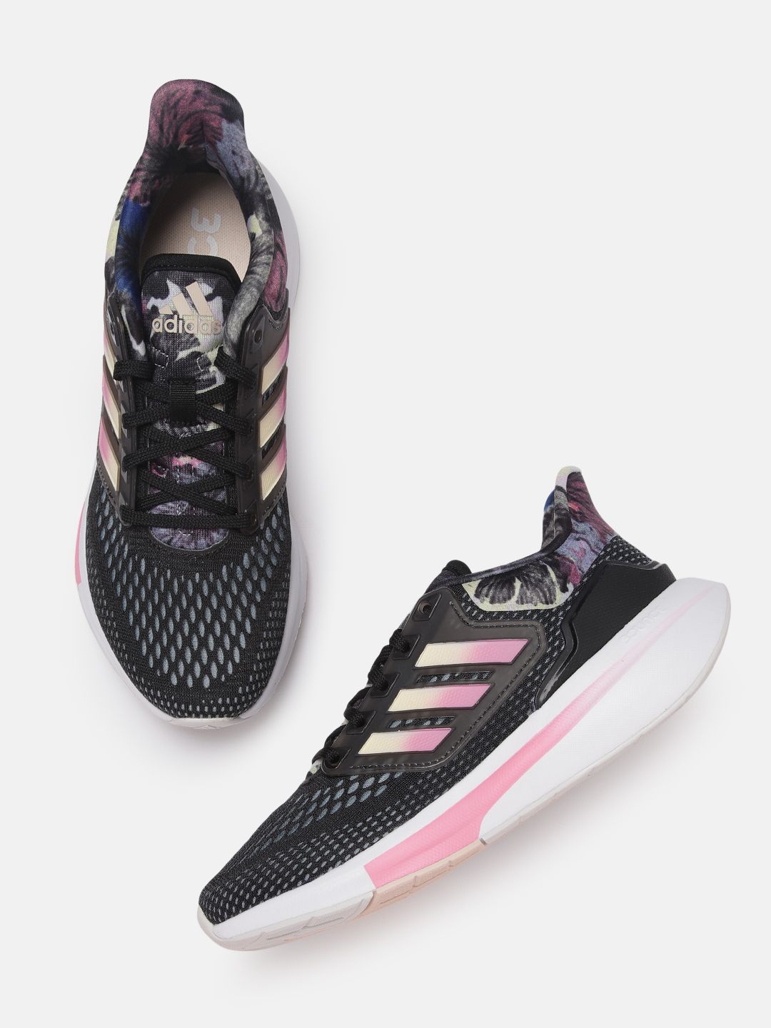 ADIDAS Women Black Woven Design EQ21 Running Shoes Price in India