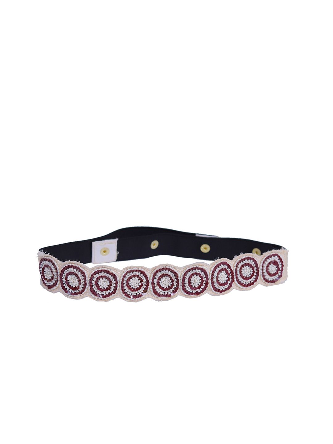 FABBHUE Women White & Maroon Embellished Stretchable Belt Price in India