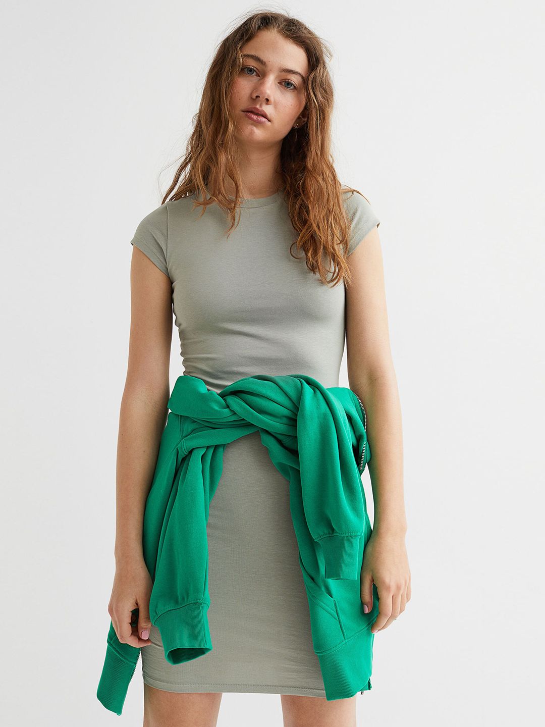 H&M Women Green Cotton Bodycon Dress Price in India