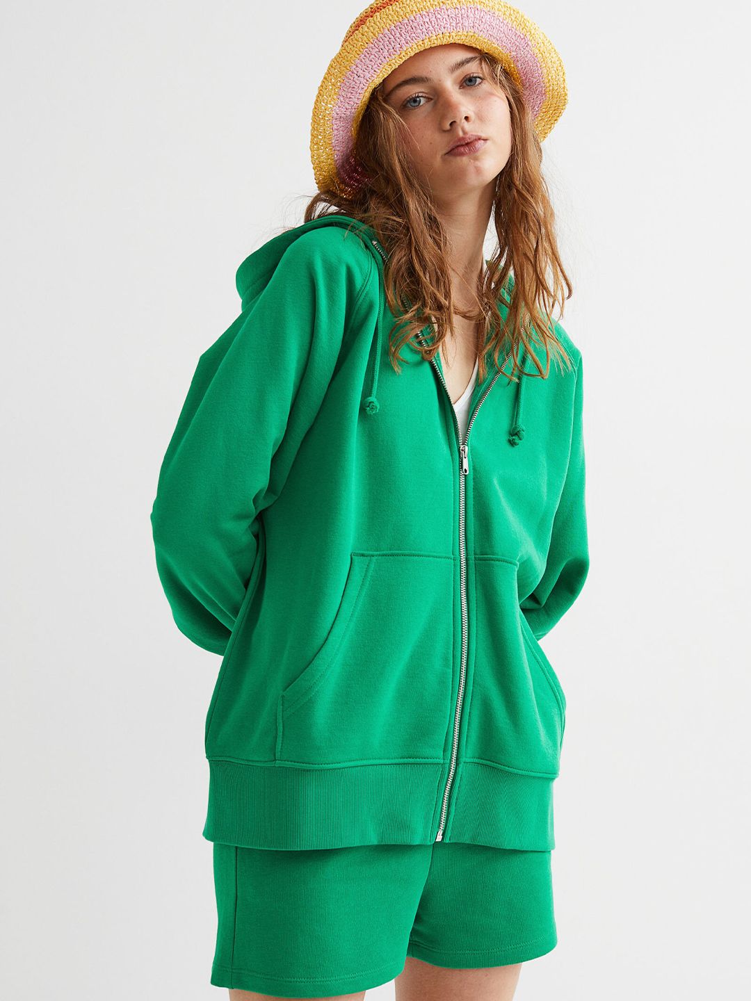 H&M Green Oversized Zip-Through Hoodie Price in India