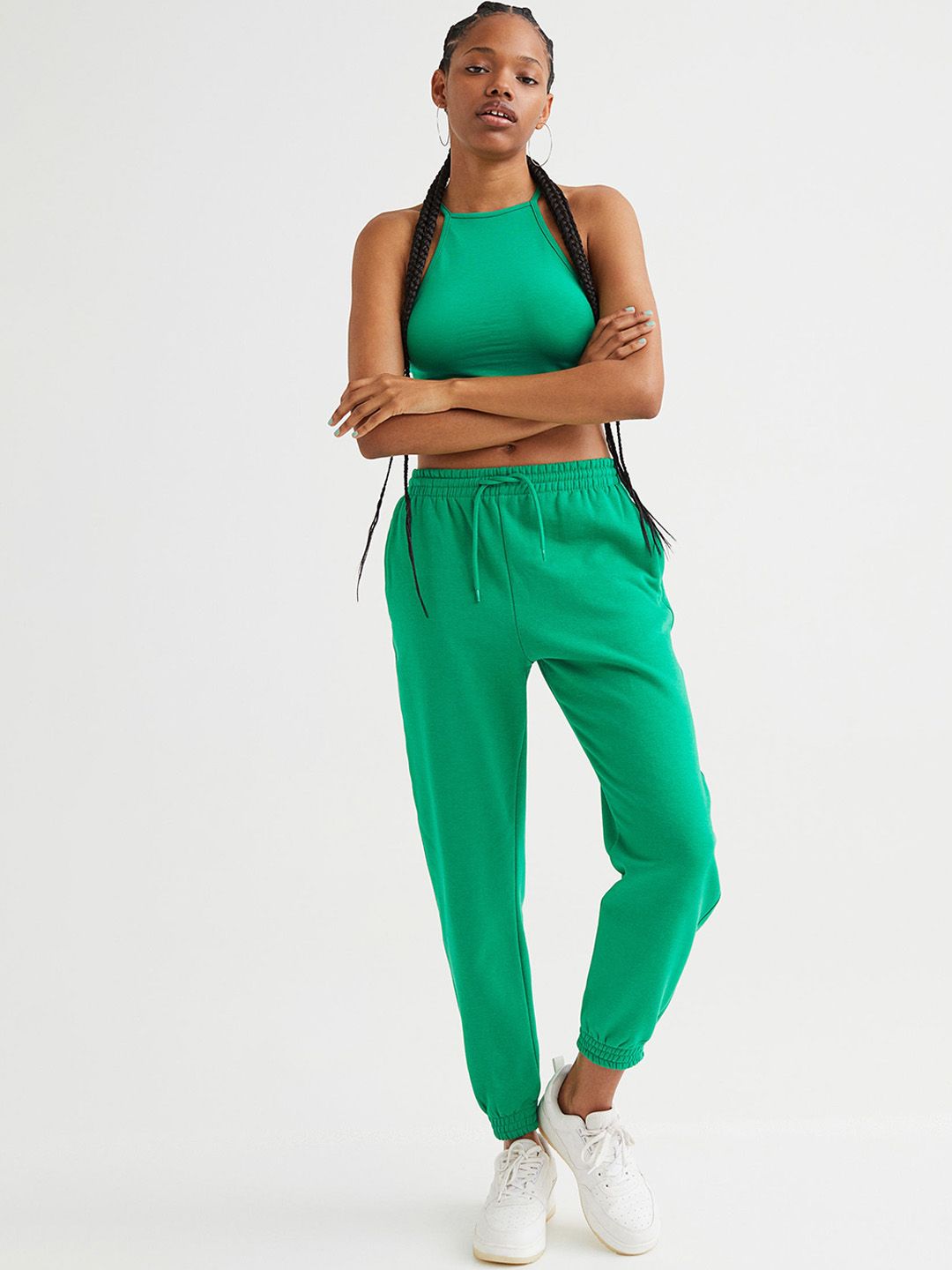H&M Women Green High-waisted joggers Price in India