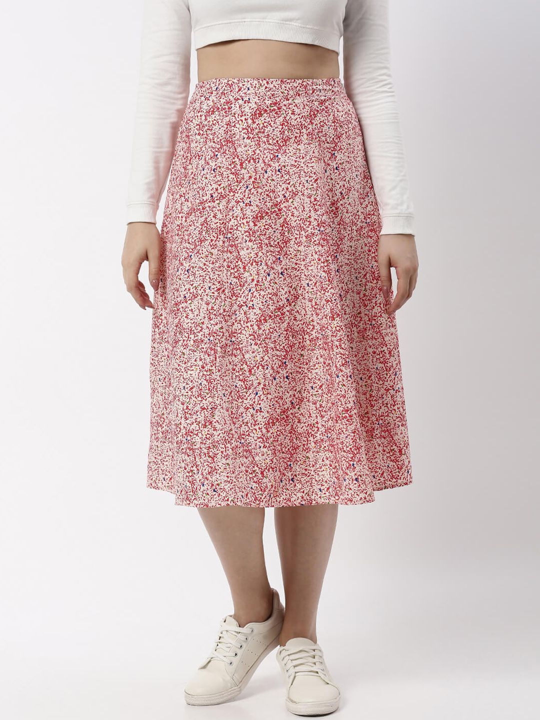 kriatma Women Red Printed Midi Skirts