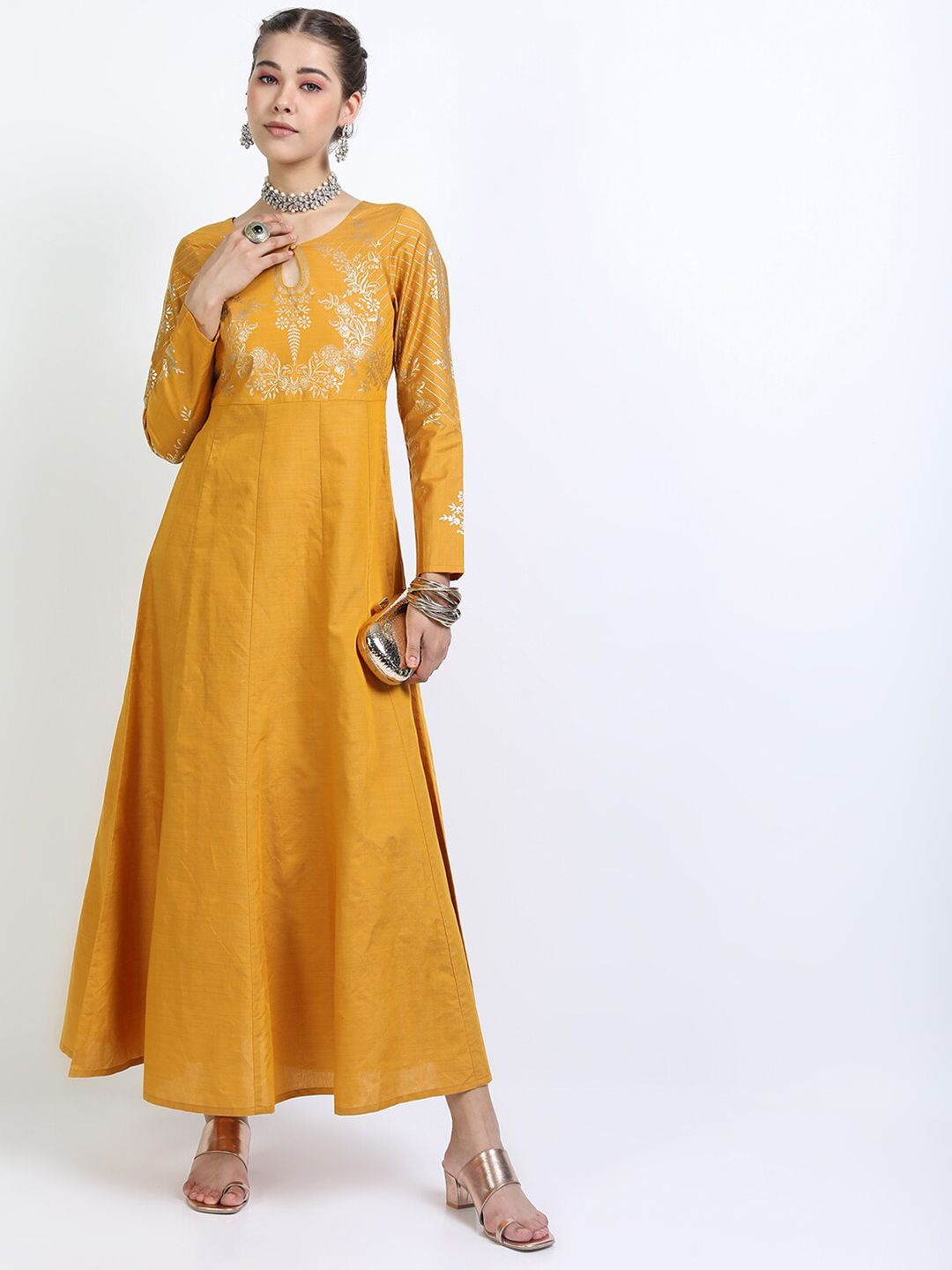 Vishudh Yellow Ethnic Maxi Dress Price in India