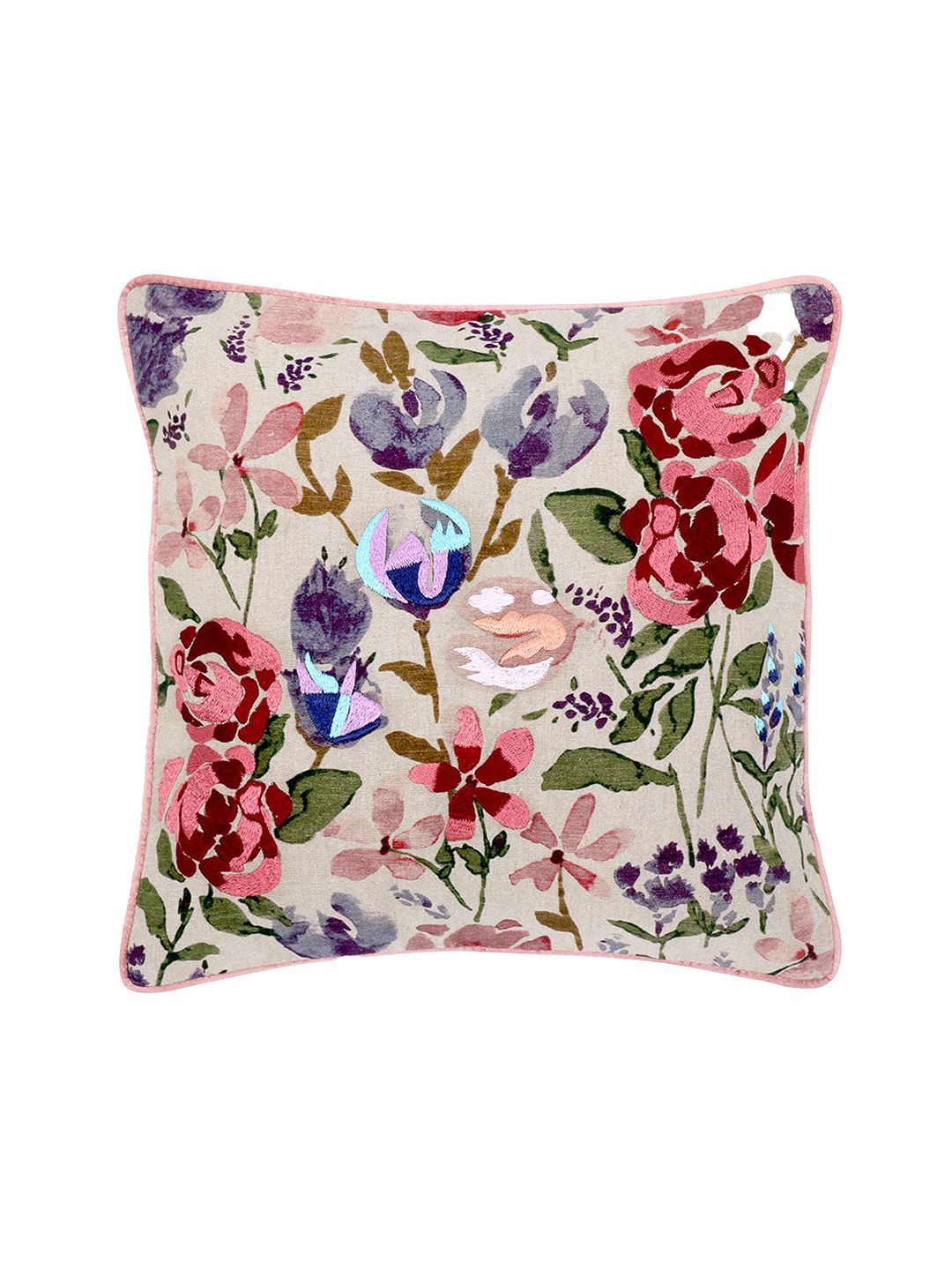 haus & kinder Beige & Blue Embroidered Square Cushion Covers Price in India