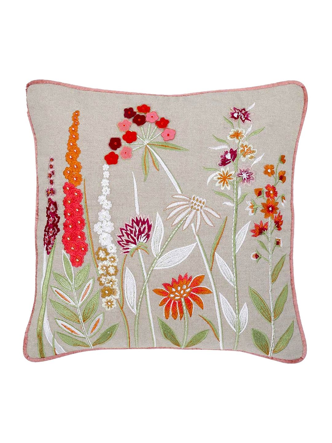 haus & kinder Beige & Pink Embroidered Square Cushion Covers Price in India