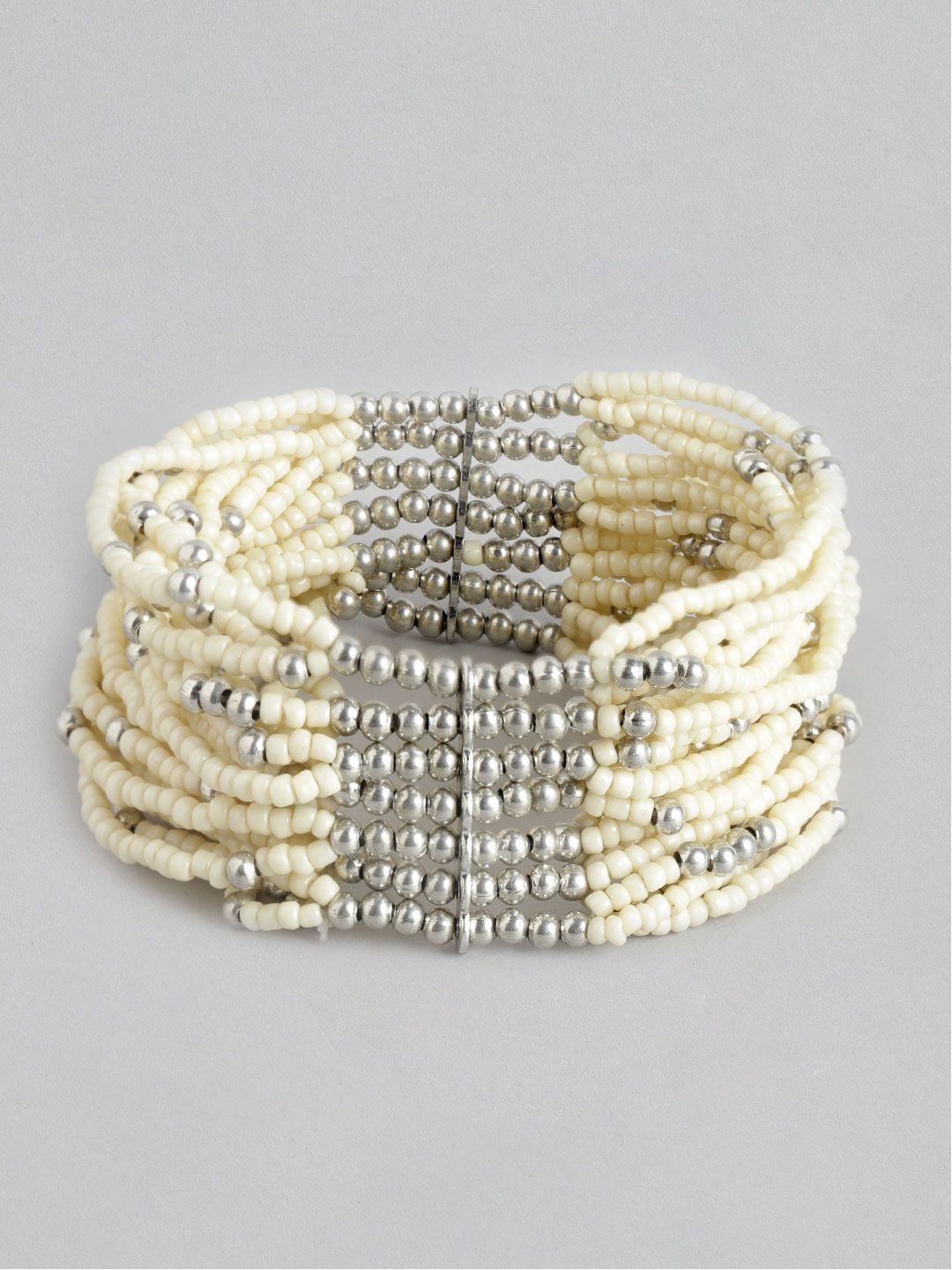 RICHEERA Women Off White & Silver-Toned Cuff Bracelet Price in India