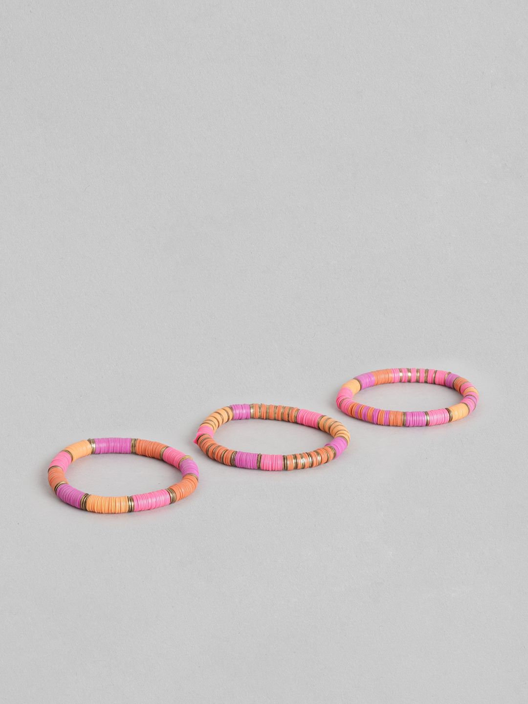 RICHEERA Women Pack Of 3 Pink & Orange Elasticated Bracelet Price in India