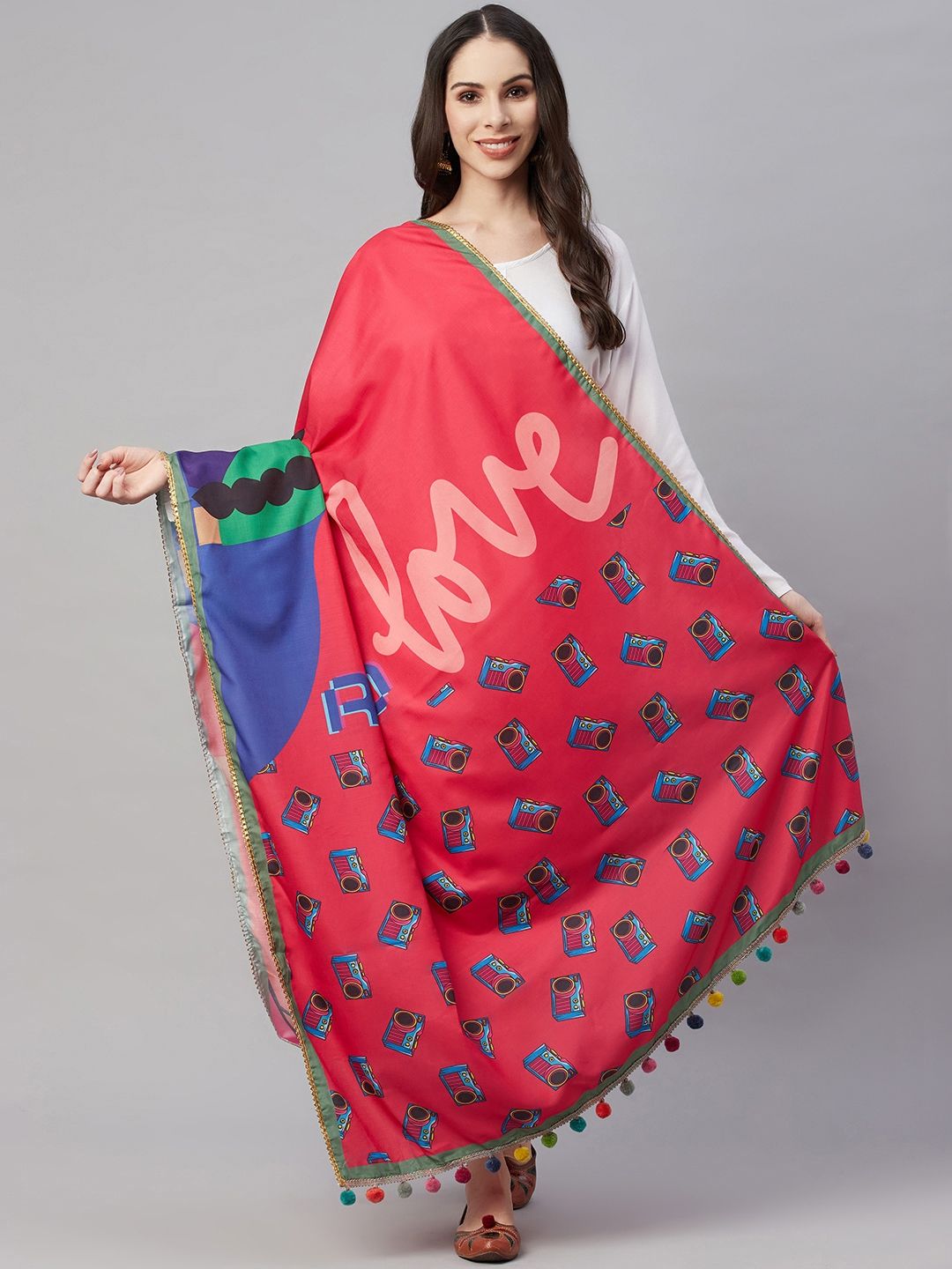 YELLOW PARROT Magenta & Blue Printed Dupatta Price in India