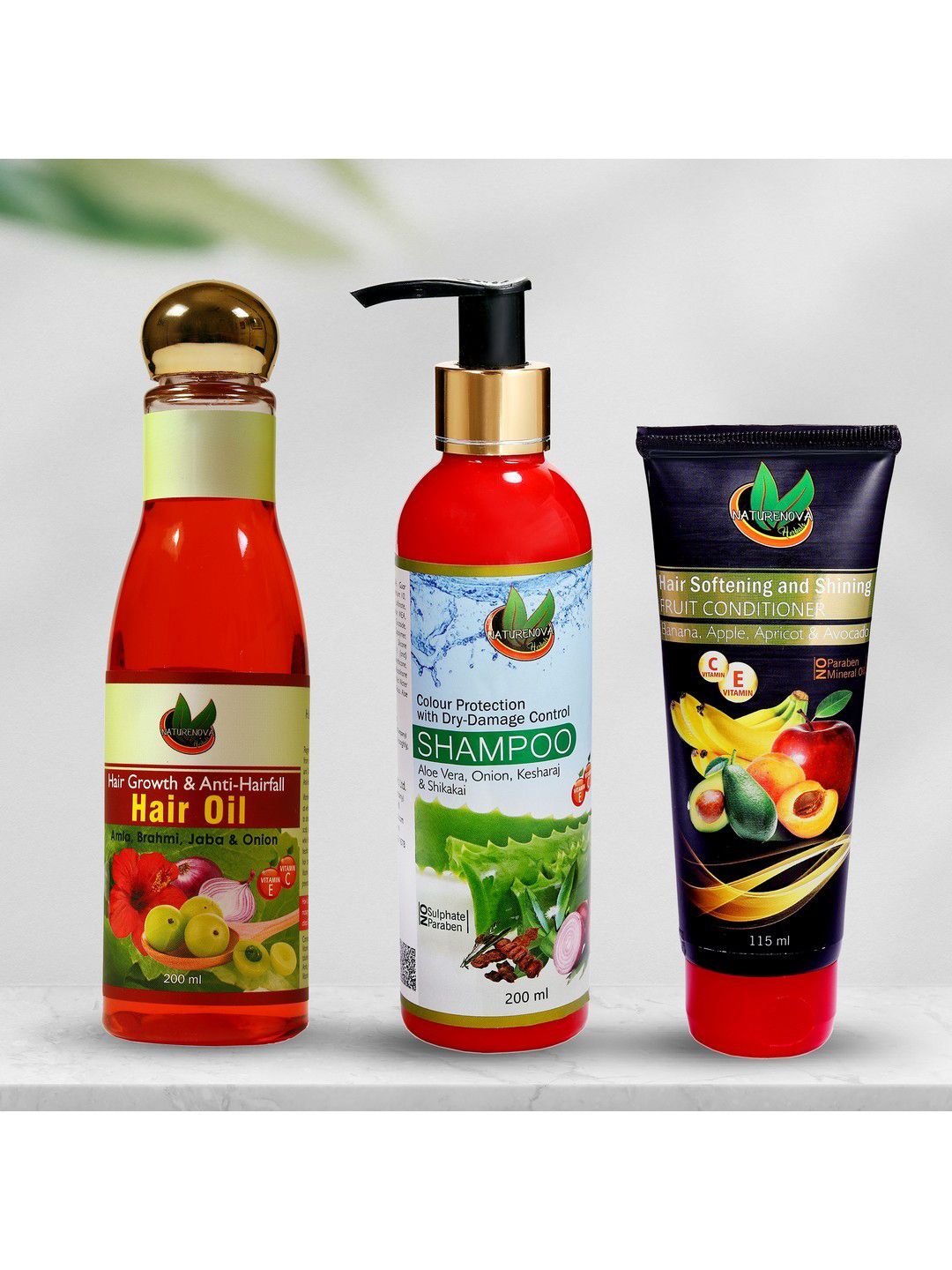 NatureNova Herbals Set of Colour Protect Shampoo - Fruit Conditioner - Anti-Hairfall Oil Price in India