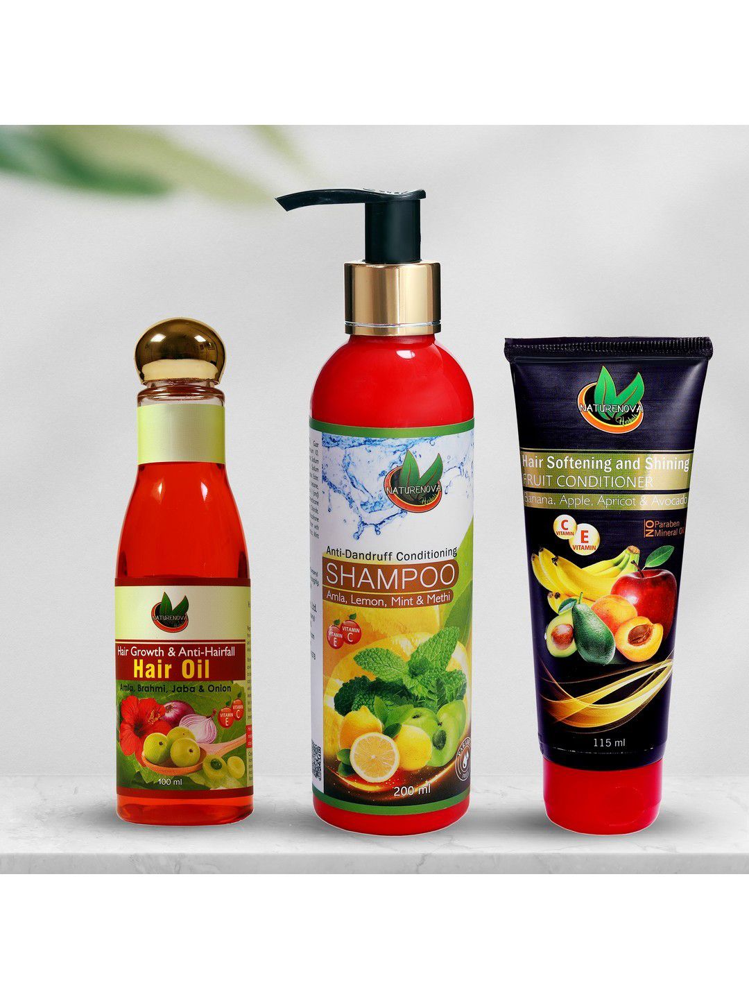 NatureNova Herbals Set of Anti-Dandruff Shampoo - Fruit Conditioner - Anti-Hairfall Oil Price in India